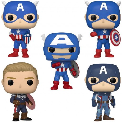 Figurine Funko POP Captain America : Through the Ages Pack (Vintage Cap, The Captain, Exosuit Cap, Shield Director Cap & Modern Captain America) (Marvel Comics)