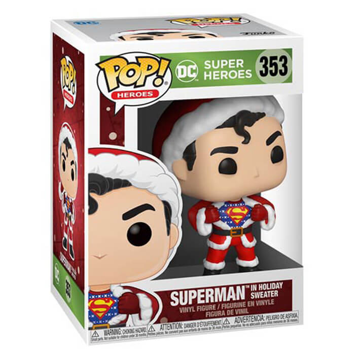Superman en pull de Noël dans sa boîte