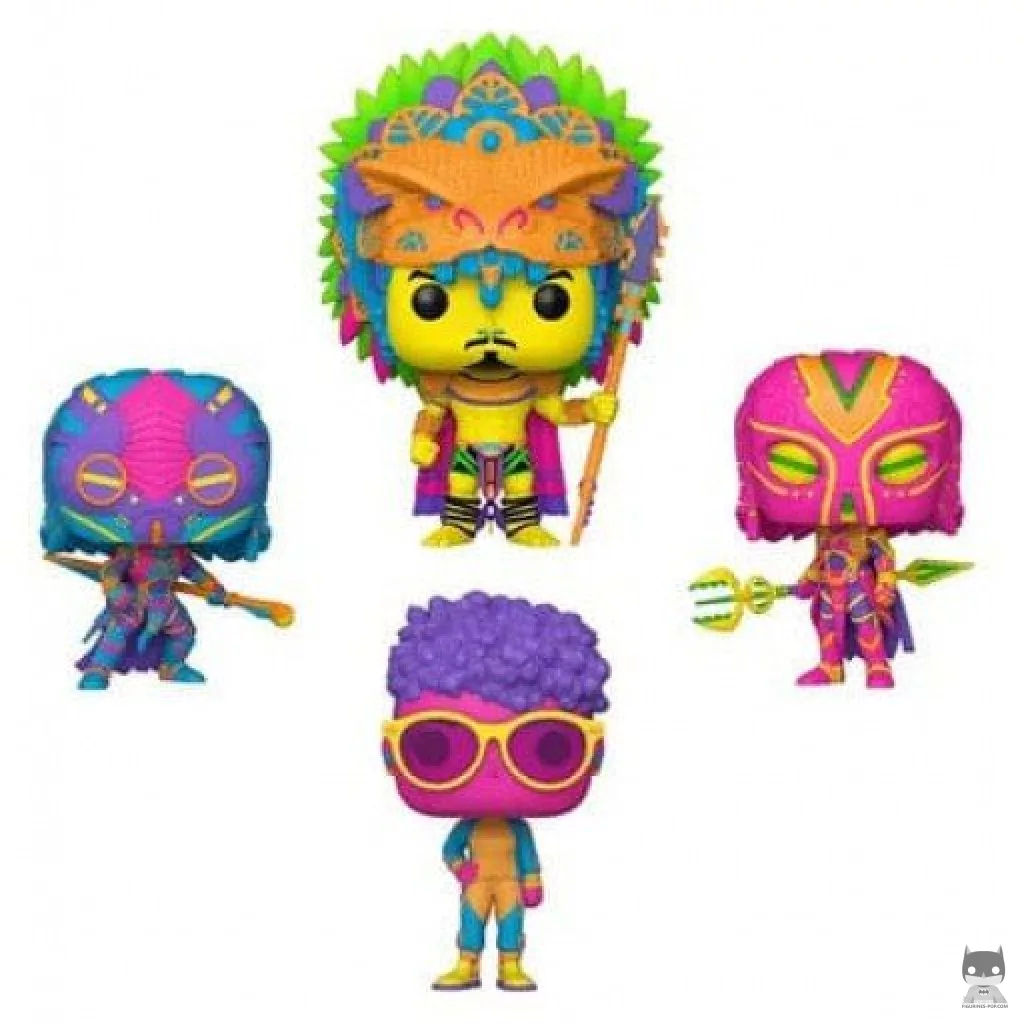 Figurine Funko POP King Namor, Shuri, Okoye & Aneka (Black Light) (Black Panther : Wakanda Forever)