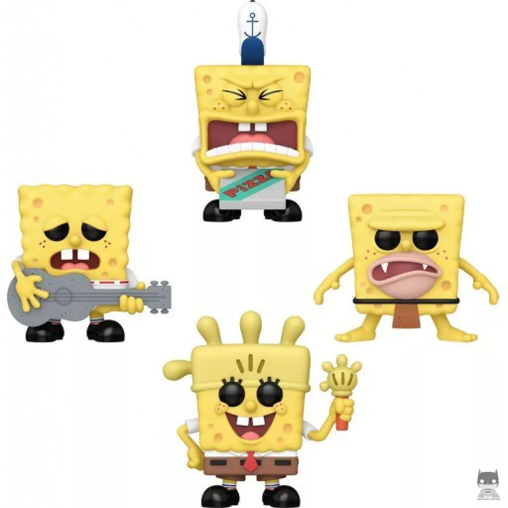 Figurine Funko POP Bob L'Eponge Pantalon Déchiré, Pizza Crabe Croustillant, Homme des Cavernes & Gant (Bob l'Eponge)
