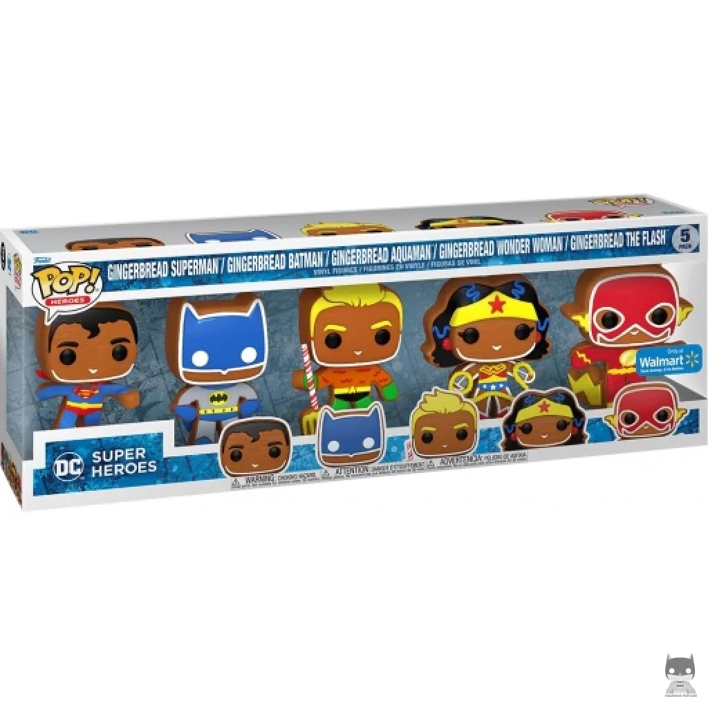 Figurine Funko POP Superman Pain d'Epices, Batman Pain d'Epices, Aquaman Pain d'Epices, Wonder Woman Pain d'Epices & Flash Pain d'Epices avec boîte