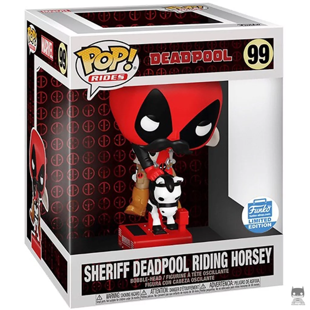 Figurine Funko POP Sheriff Deadpool chevauchant un poney avec boîte