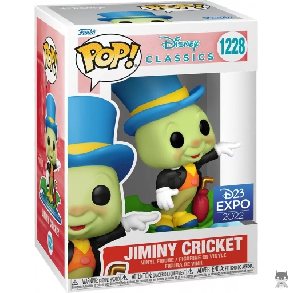 Figurine Funko POP Jiminy Cricket sur une feuille avec boîte