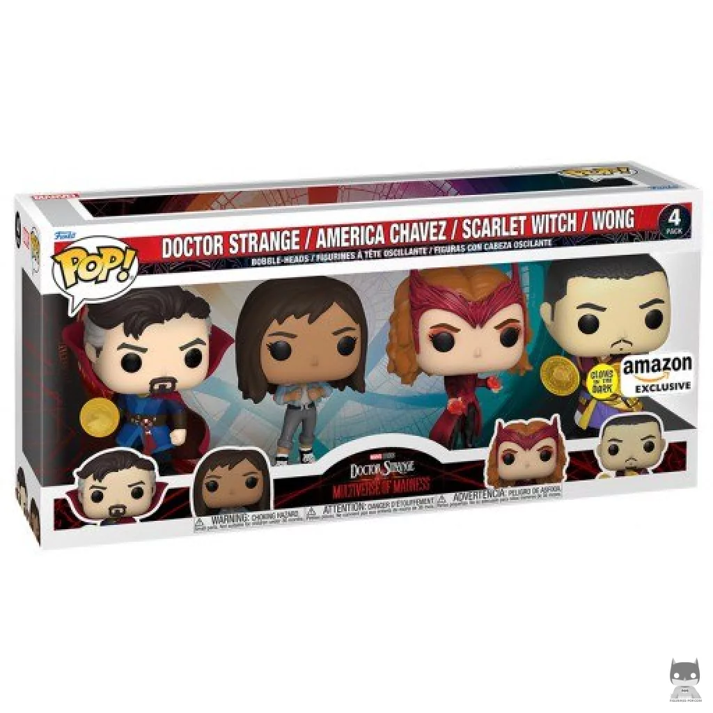 Figurine Funko POP Docteur Strange, America Chavez, Sorcière Rouge & Wong (Glow in the Dark) avec boîte