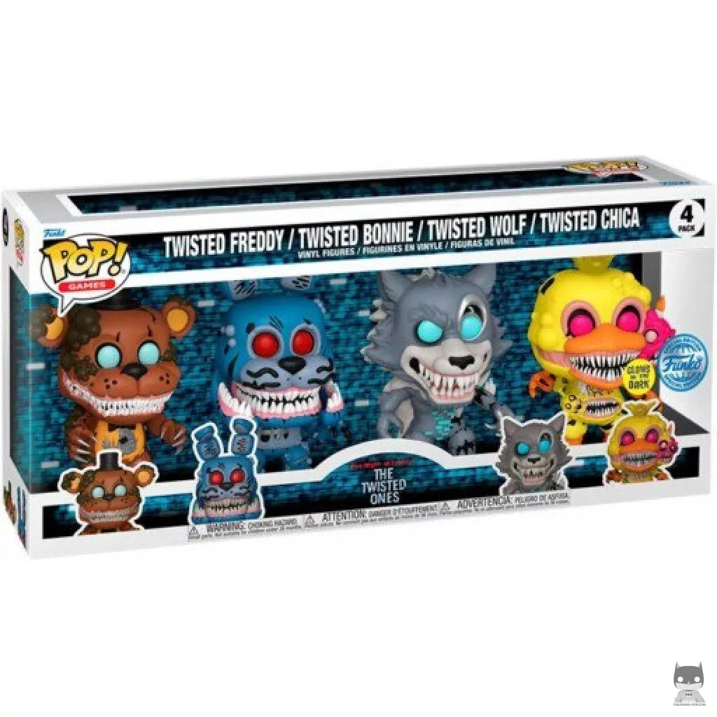 Figurine Funko POP Twisted Freddy, Bonnie, Wolf & Chica (Glow in the Dark) avec boîte