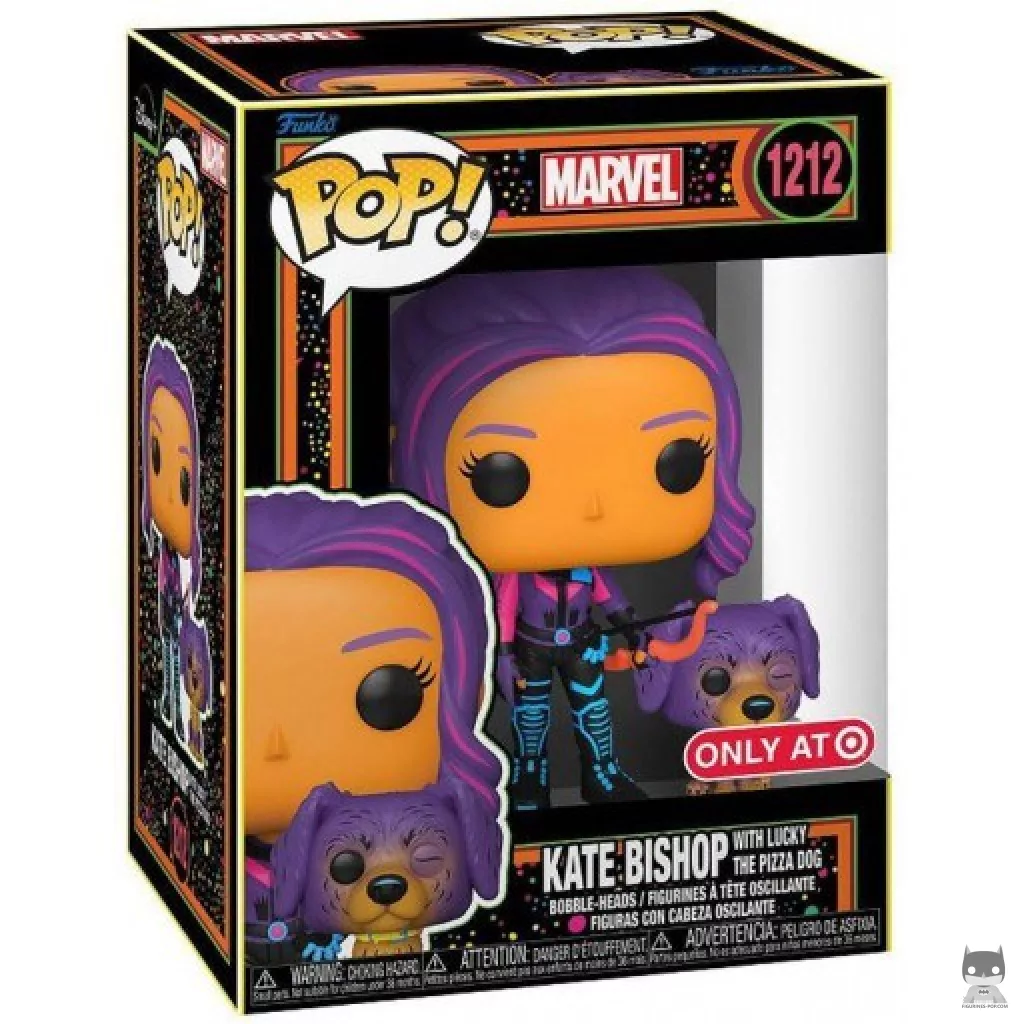 Figurine Funko POP Kate Bishop avec Lucky le Chien Pizza (Blacklight) avec boîte
