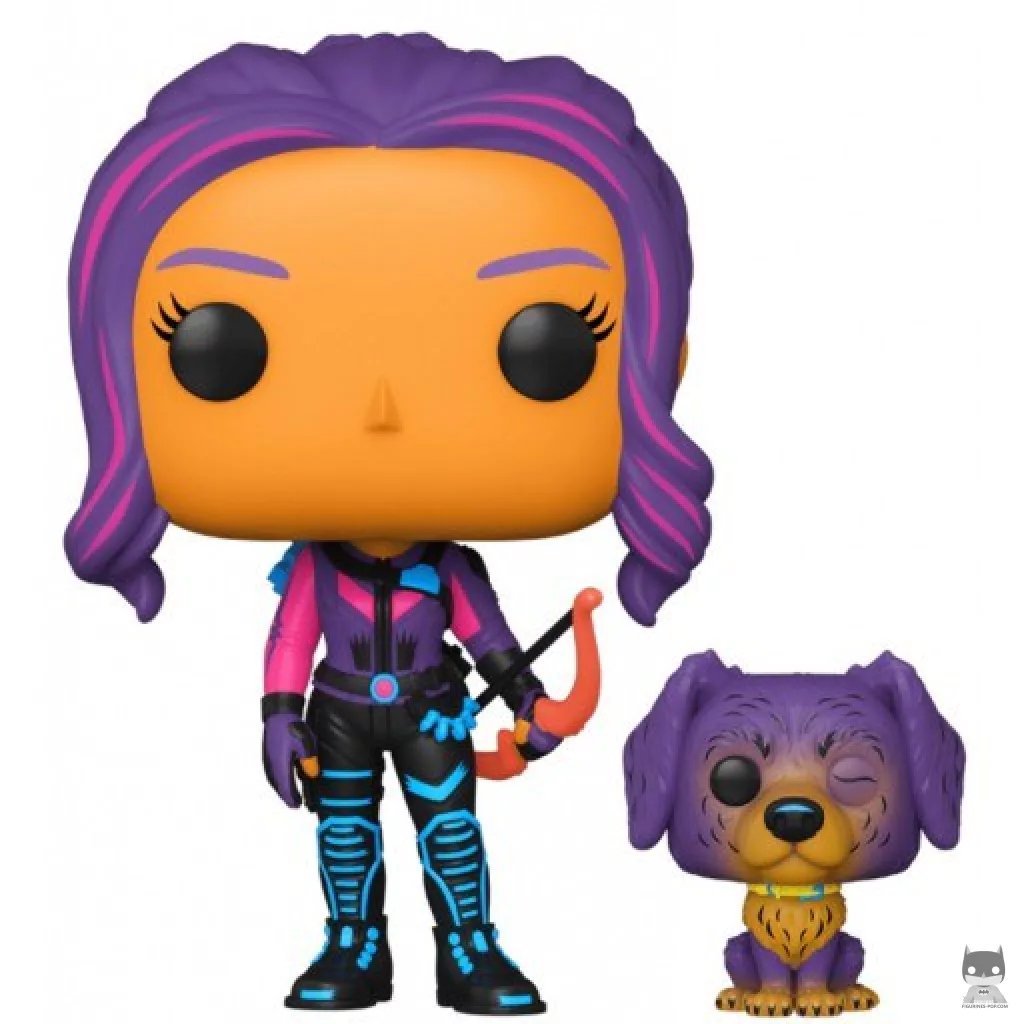 Figurine Funko POP Kate Bishop avec Lucky le Chien Pizza (Blacklight) (Hawkeye)
