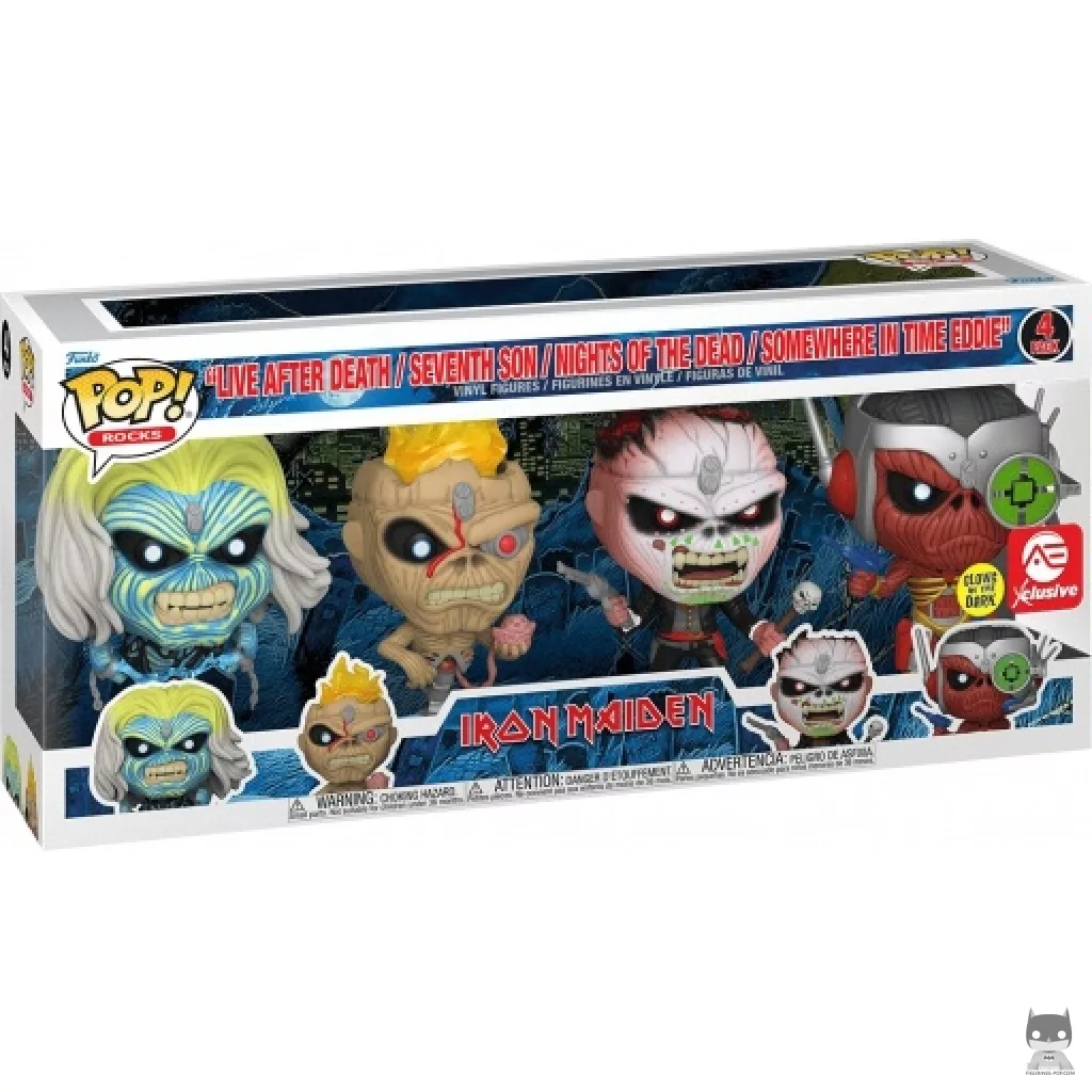 Figurine Funko POP Live After Death, Seventh Son, Night Of The Dead & Somewhere In The Eddie (Glow in the Dark) avec boîte