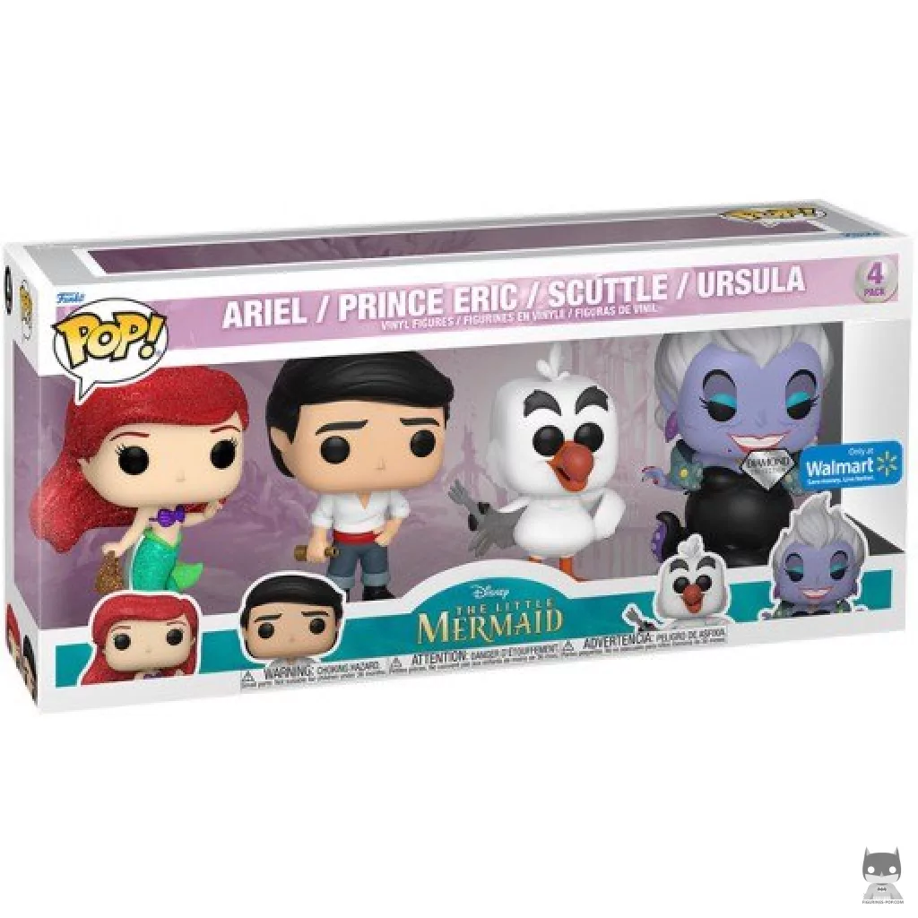 Figurine Funko POP Ariel, Prince Eric, Eurêka & Ursula (Diamond Glitter) avec boîte