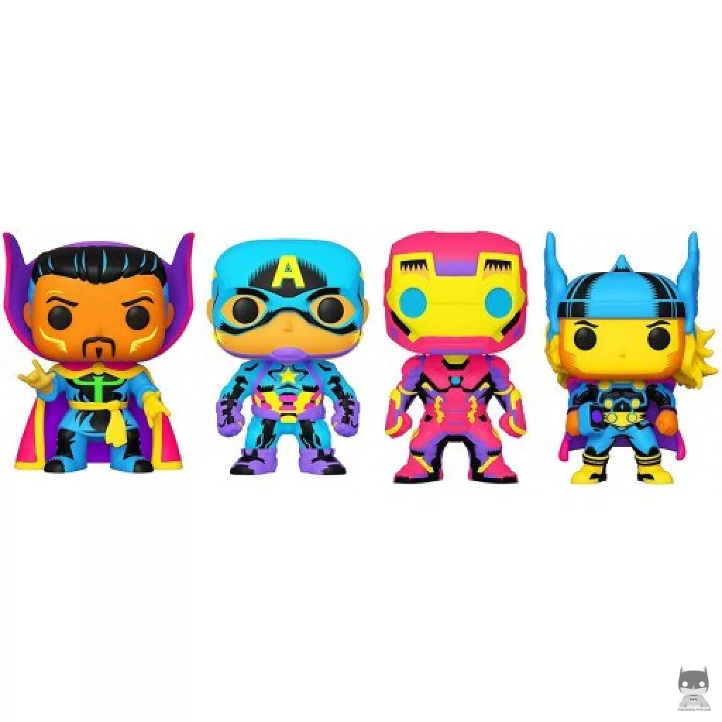 Figurine Funko POP Captain America, Iron Man, Thor & Doctor Strange (Blacklight) (Marvel Comics)