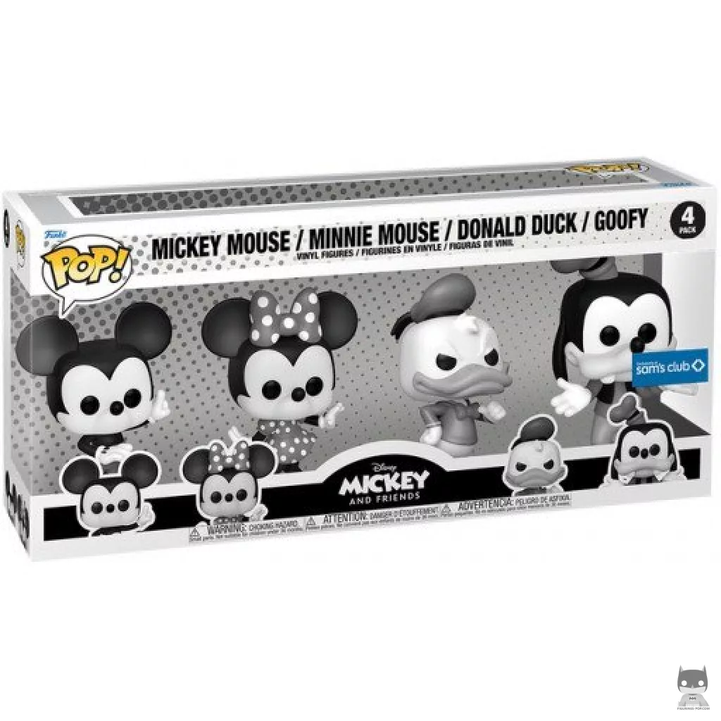 Figurine Funko POP Mickey Mouse, Minnie Mouse, Donald Duck & Dingo (Black & White) avec boîte
