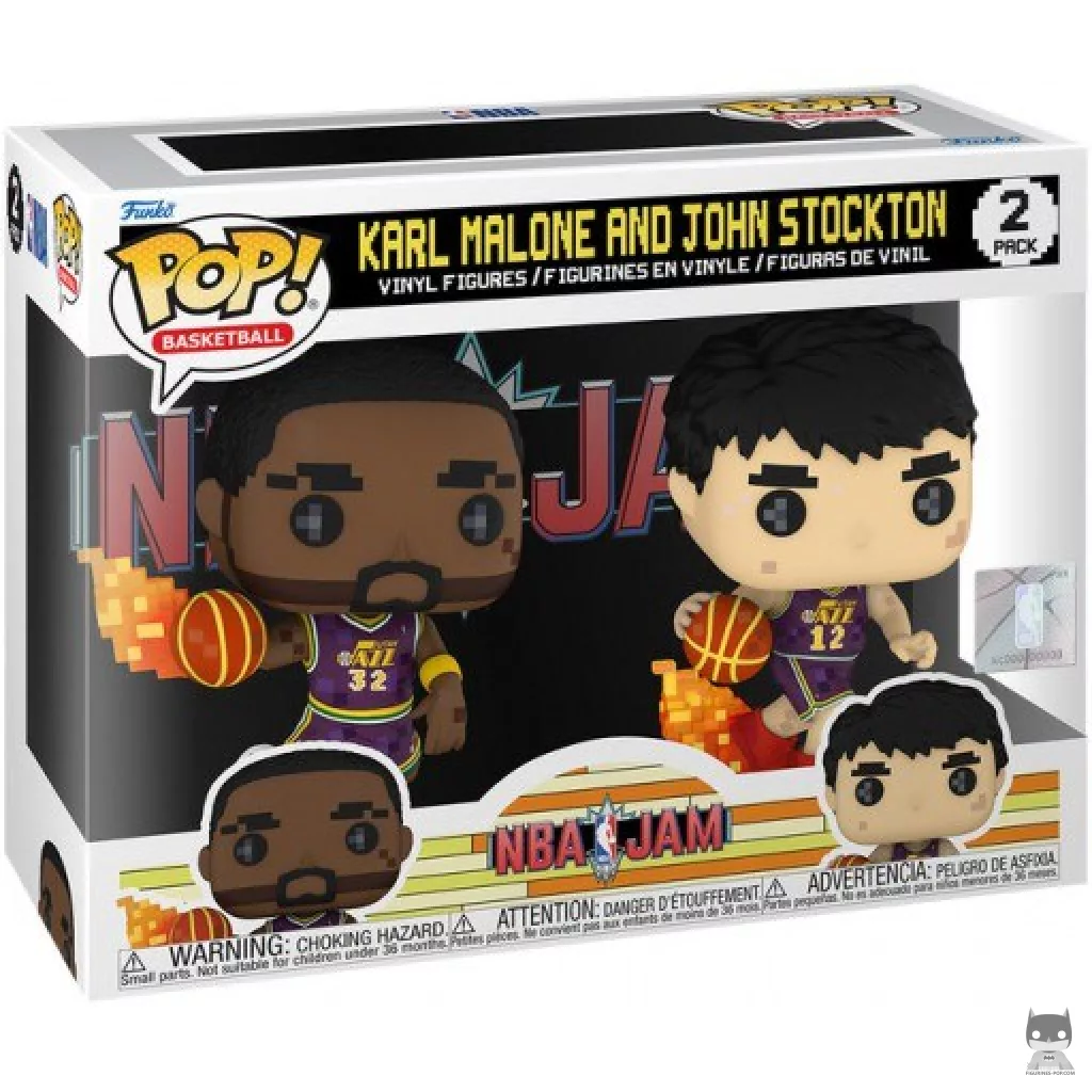Figurine Funko POP Karl Malone & John Stockton (8-Bit) avec boîte