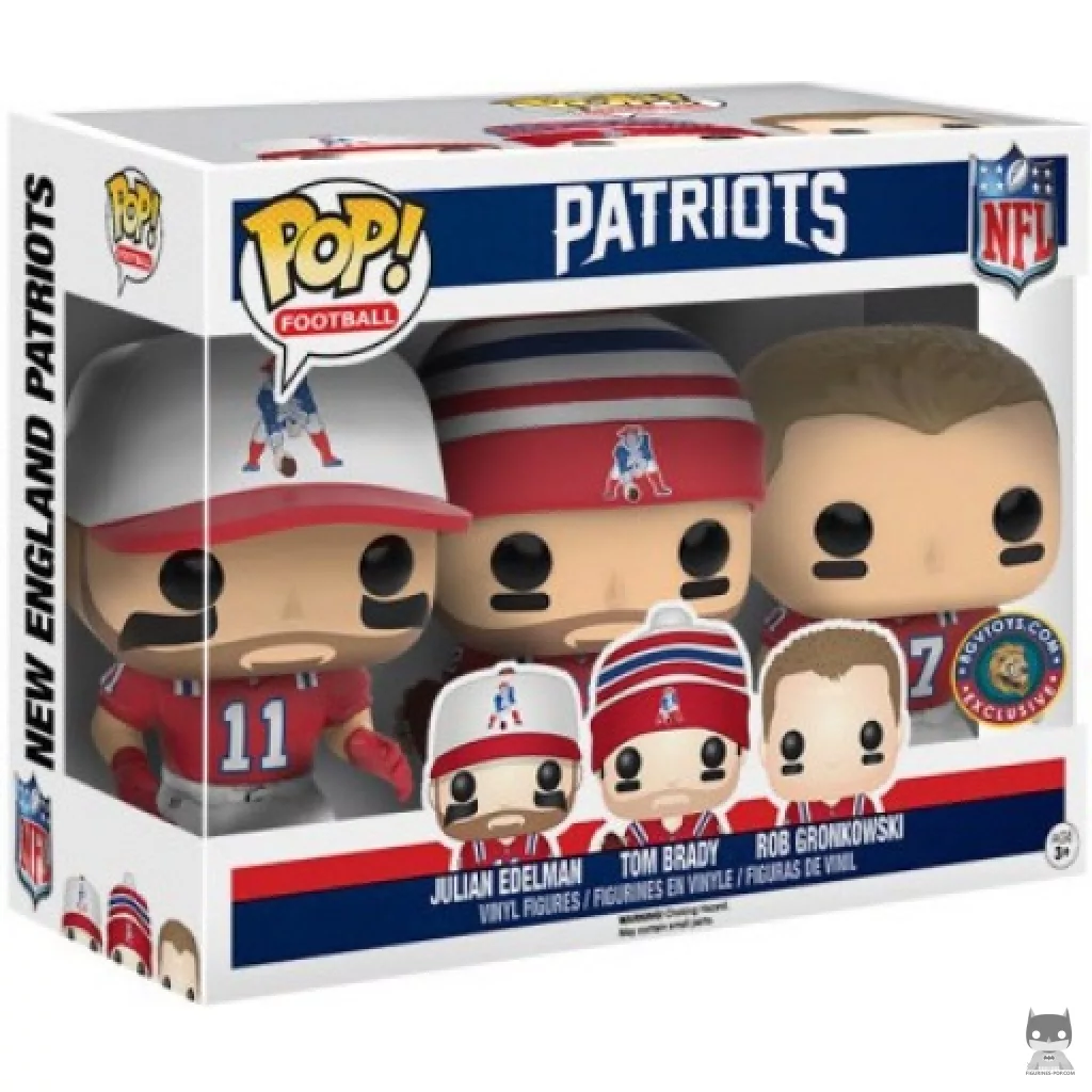 Figurine Funko POP Patriots Brady, Gronk, Edelman (Retro) avec boîte