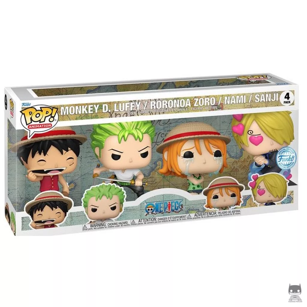Figurine Funko POP Luffy, Zoro, Nami & Sanji avec boîte