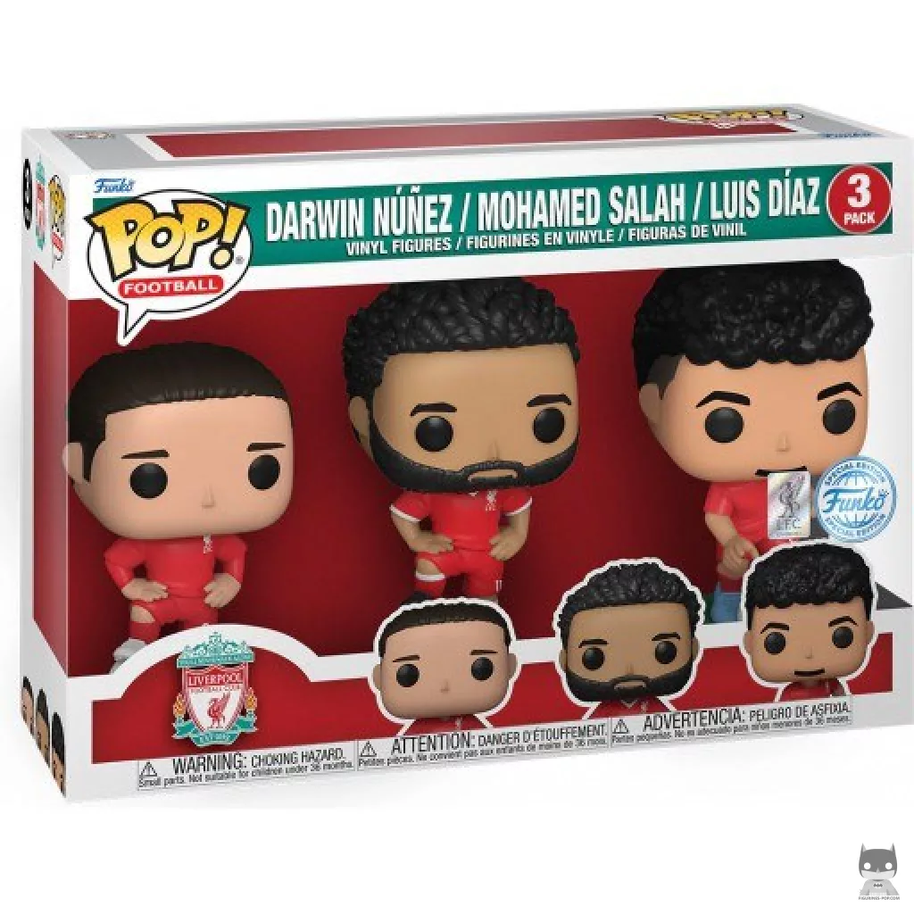 Figurine Funko POP Darwin Nunez, Mohamed Salah & Luis Diaz (Liverpool) avec boîte