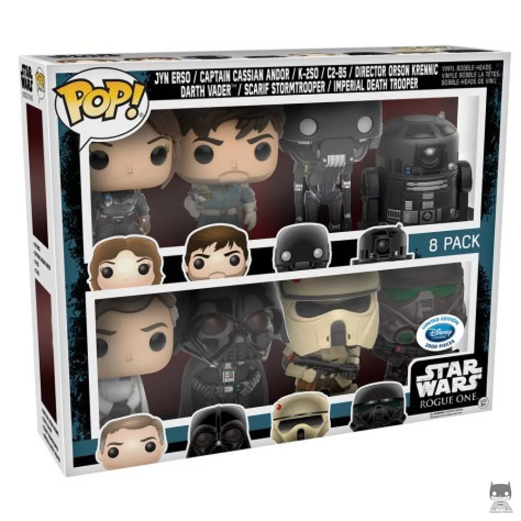 Figurine Funko POP Jyn Erso, Capitaine Cassian Andor, K-250, C2-B5, Directeur Orson Krennic, Dark Vador, Scarf Stormtrooper & Imperial Death Trooper avec boîte
