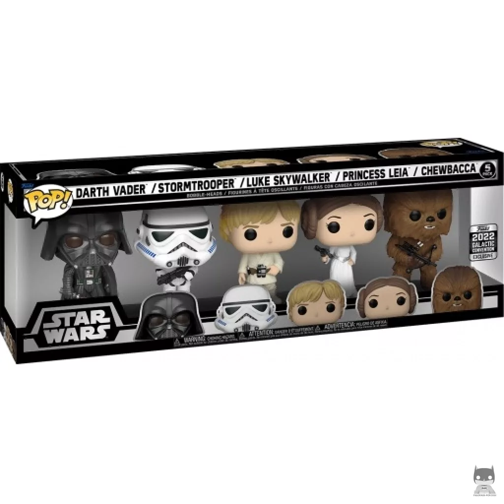 Figurine Funko POP Dark Vador, Stormtrooper, Luke Skywalker, Princesse Leia & Chewbacca avec boîte