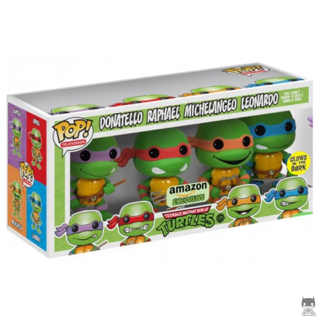 Figurine Funko POP Donatello, Raphael, Michelangelo & Leonardo (Glow in The Dark + 4 Pack) avec boîte