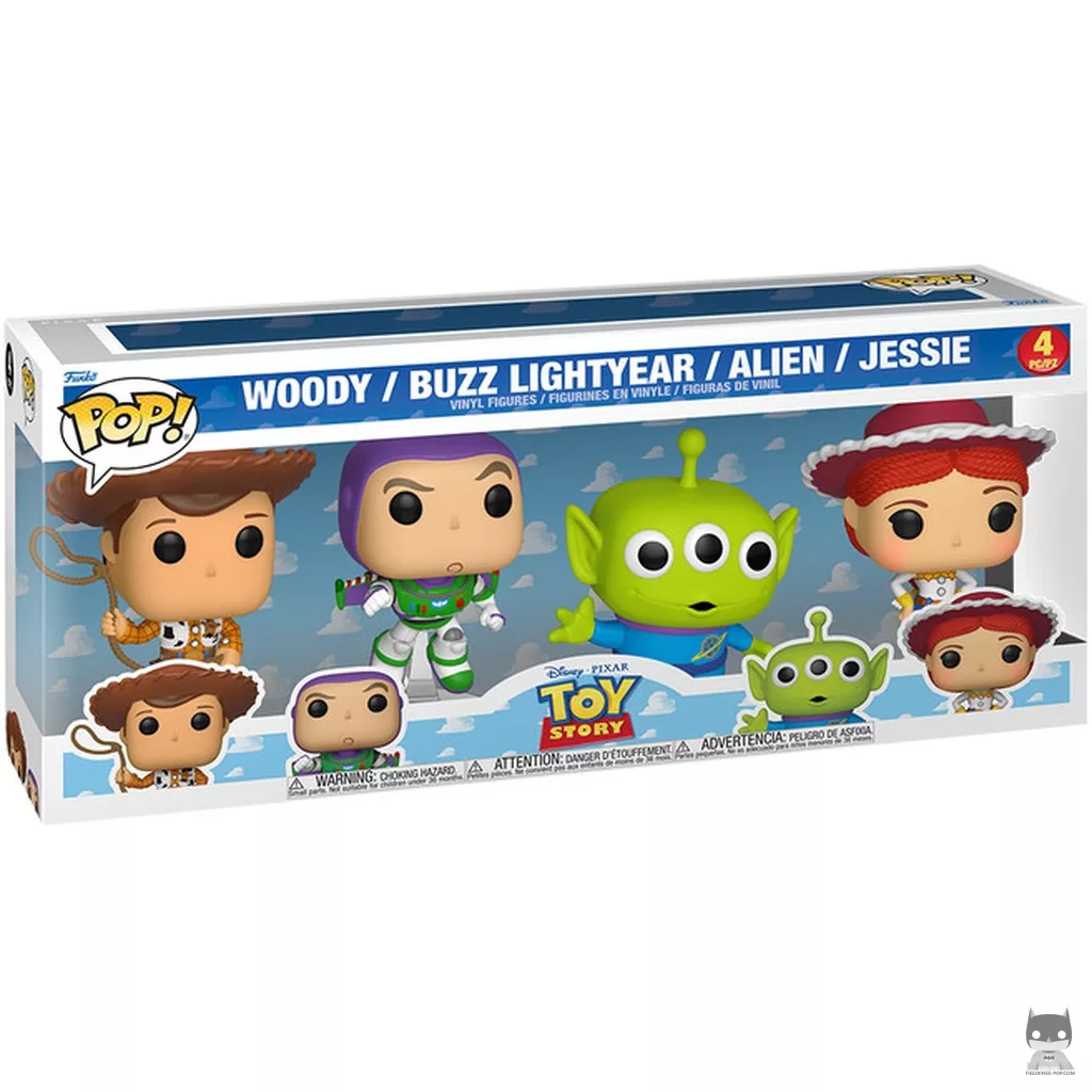 Figurine Funko POP Woody, Buzz l'Eclair, Alien & Jessie avec boîte