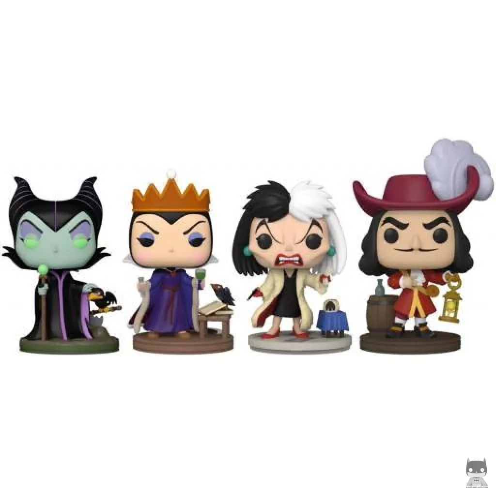 Figurine Funko POP Maléfique, La Méchante Reine, Cruella d'Enfer & Capitaine Crocher (Villains Disney)