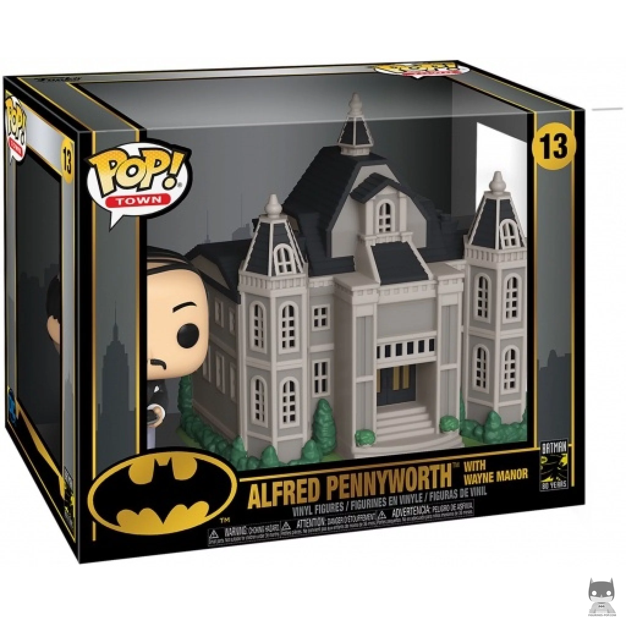 Figurine Funko POP Alfred Pennyworth devant le Manoir Wayne avec boîte
