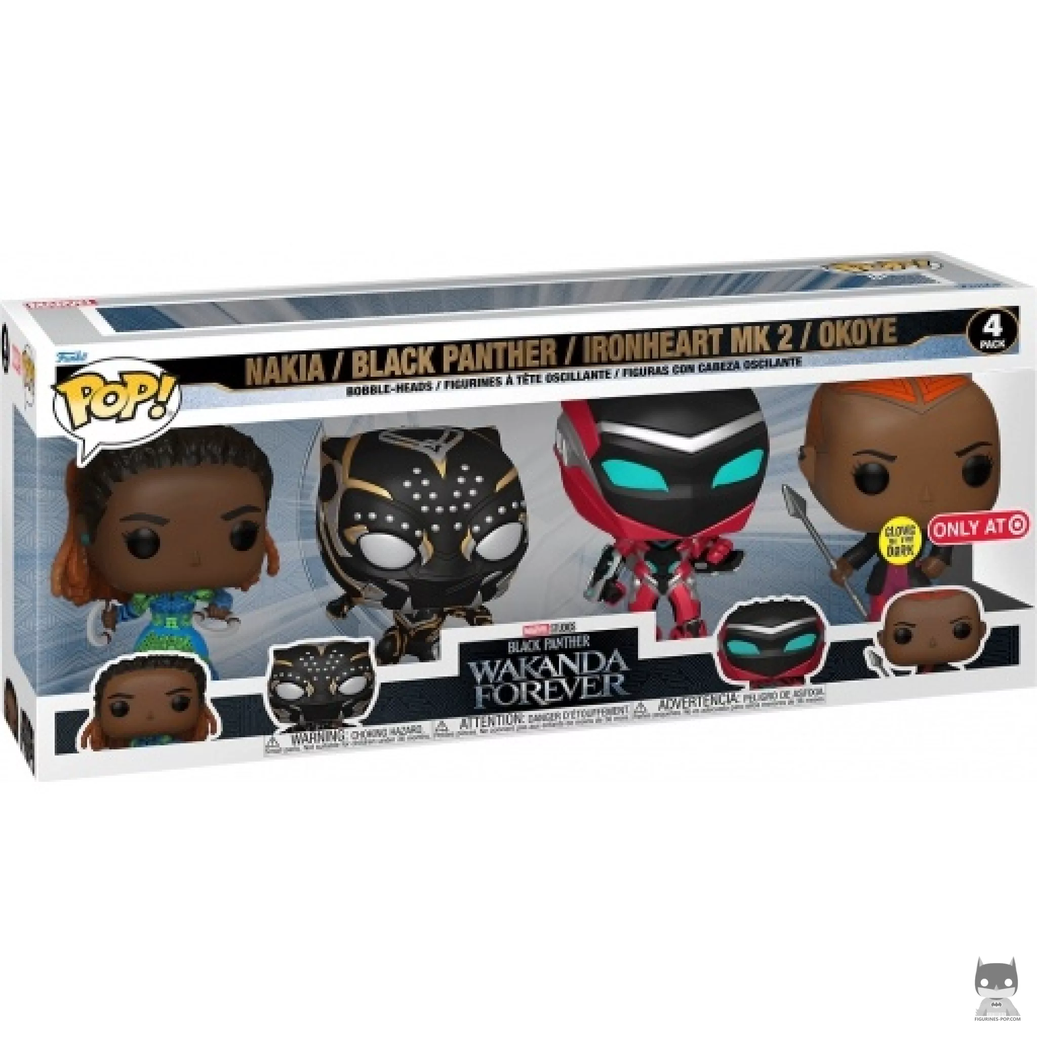 Figurine Funko POP Nakia, Black Panther, Ironheart MK2 & Okoye (Glow in the Dark) avec boîte