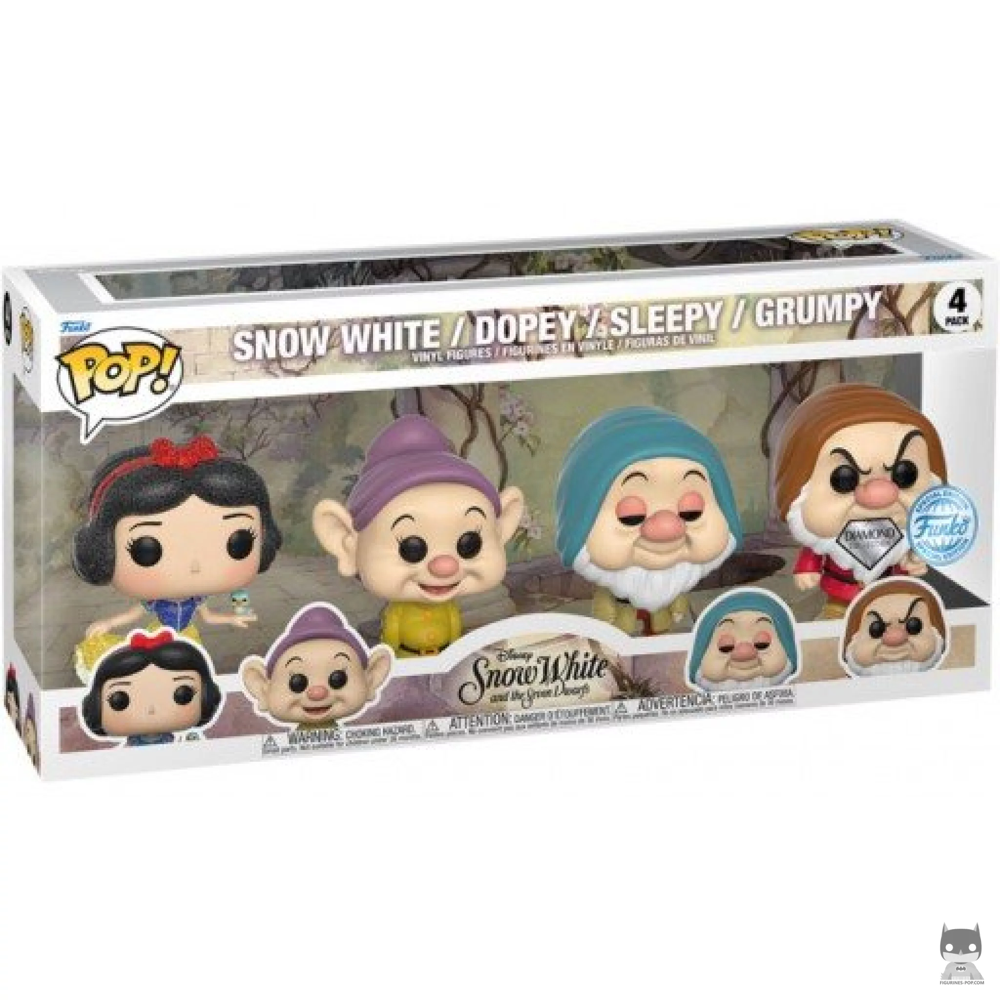 Figurine Funko POP Blanche Neige, Simplet, Dormeur & Grincheux avec boîte