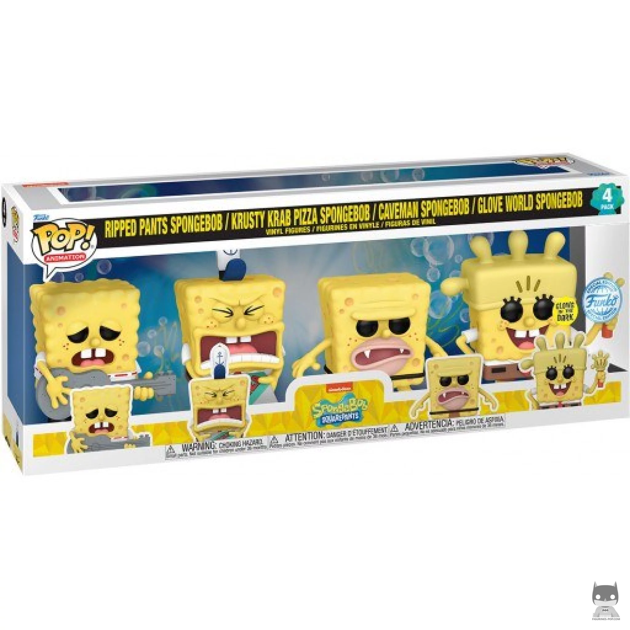 Figurine Funko POP Bob L'Eponge Pantalon Déchiré, Pizza Crabe Croustillant, Homme des Cavernes & Gant avec boîte