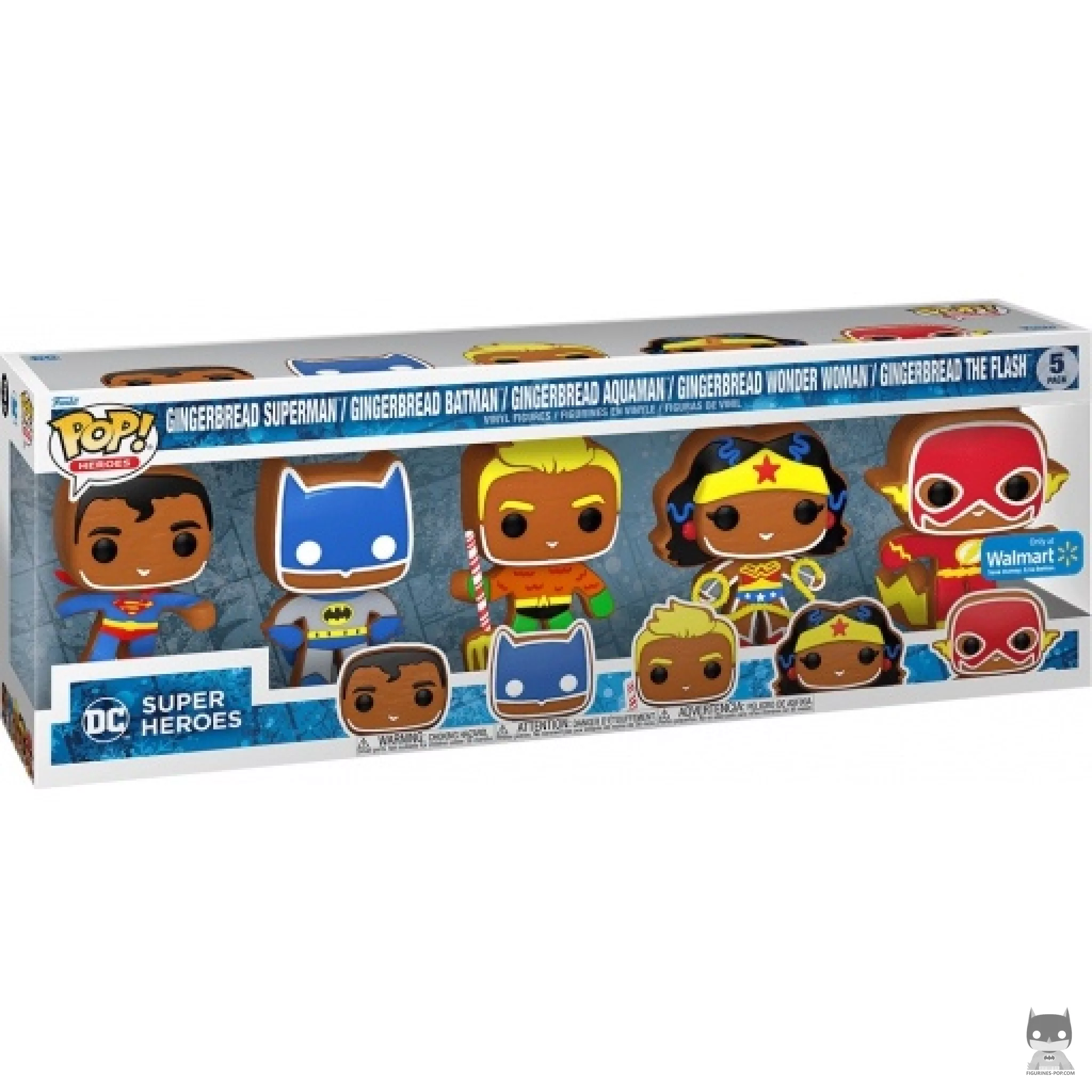 Figurine Funko POP Superman Pain d'Epices, Batman Pain d'Epices, Aquaman Pain d'Epices, Wonder Woman Pain d'Epices & Flash Pain d'Epices avec boîte
