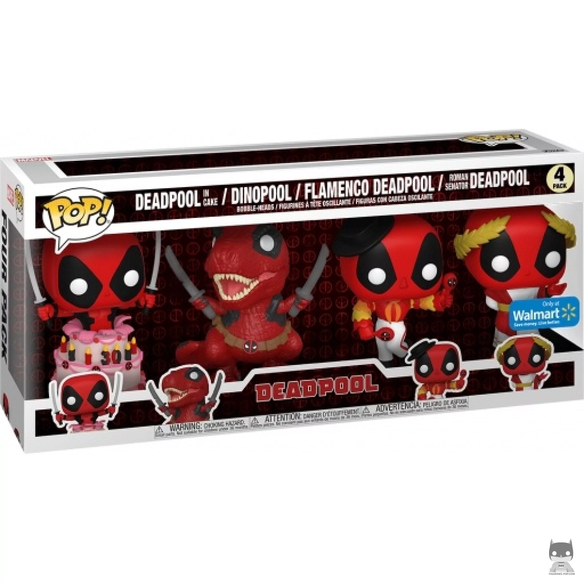 Figurine Funko POP Deadpool dans Gâteau, Dinopool, Deadpool Flamenco & Deadpool Sénateur Romain avec boîte