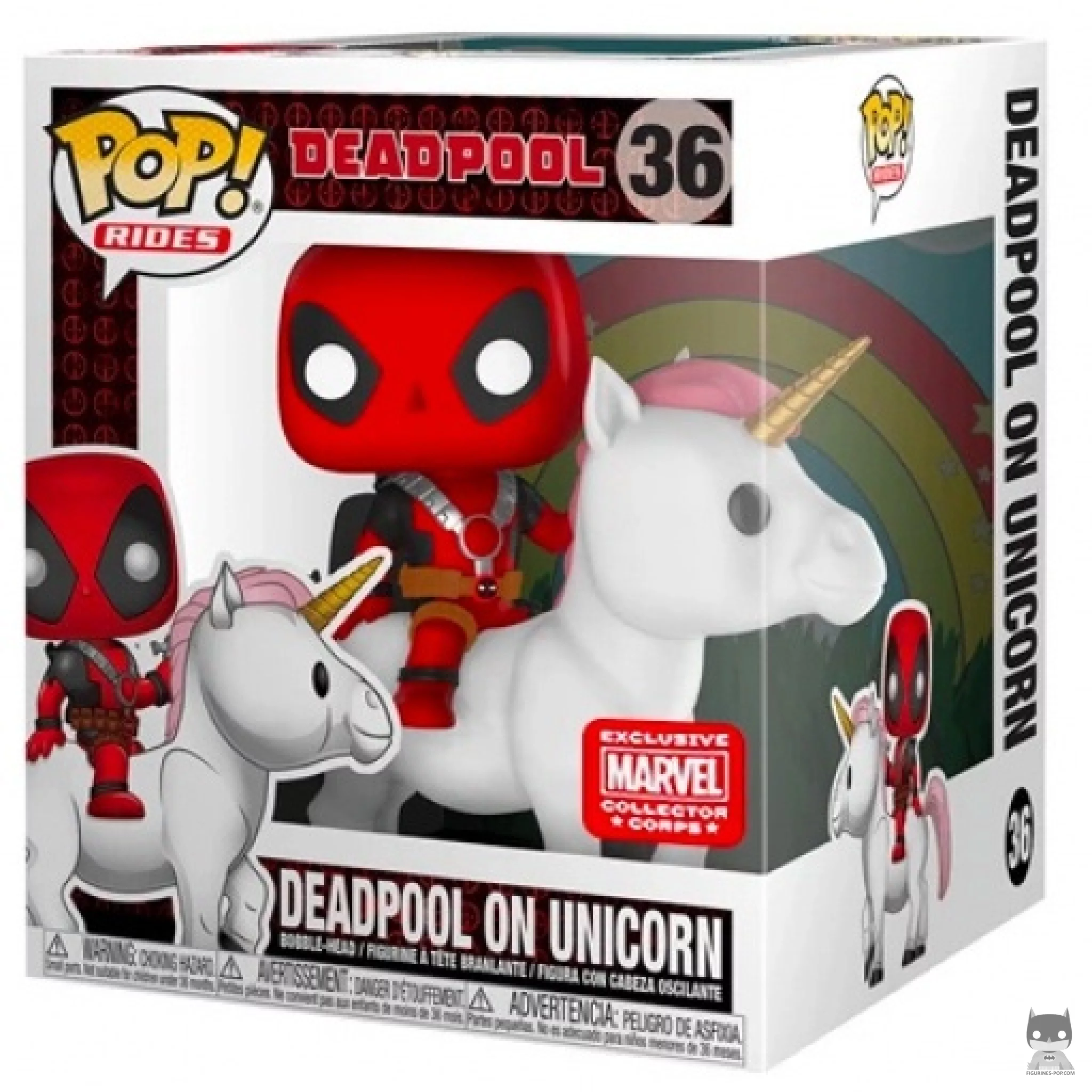 Figurine Funko POP Deadpool chevauchant une Licorne avec boîte