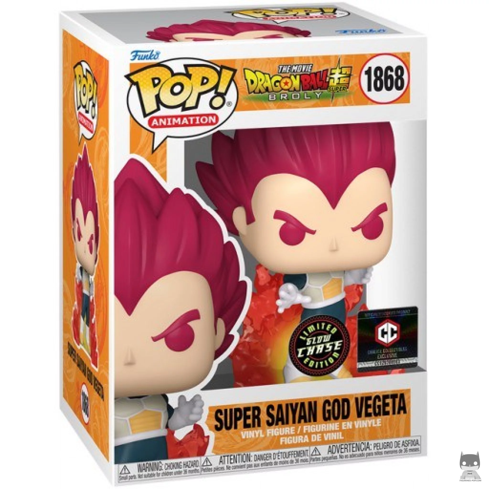 Figurine Funko POP Vegeta Super Saiyan God (Chase & Glow in the Dark) avec boîte