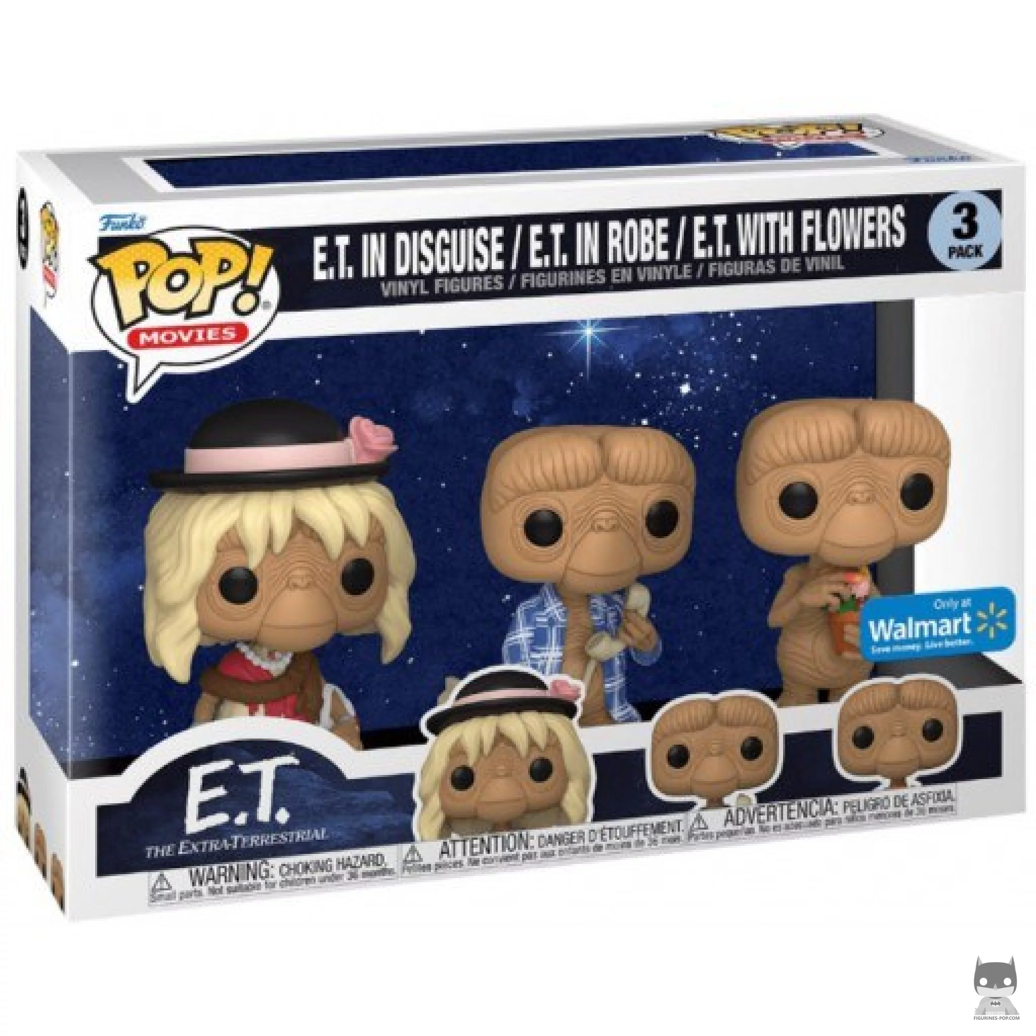 Figurine Funko POP E.T. déguisé, E.T. en Peignoir & E.T. avec Fleurs avec boîte