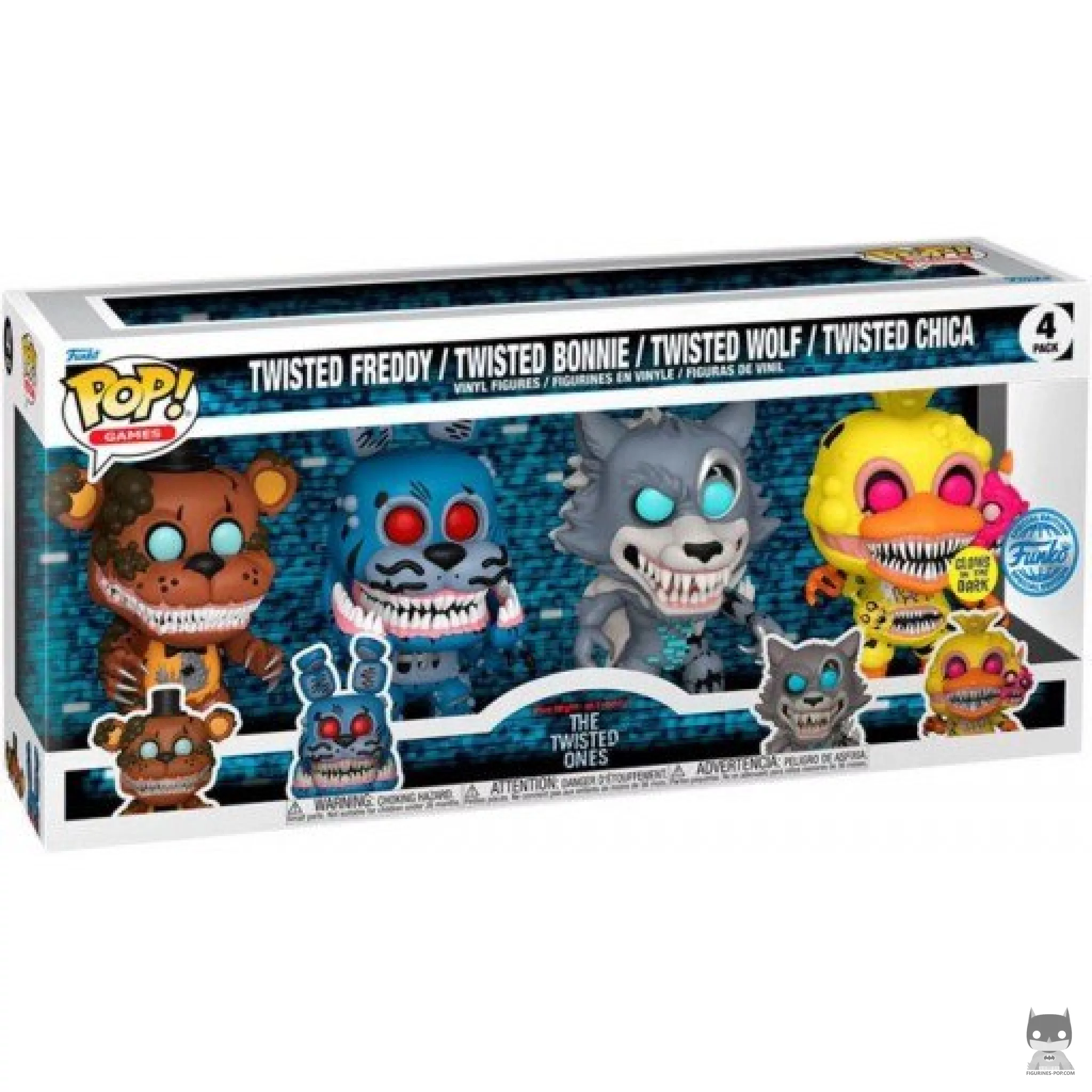 Figurine Funko POP Twisted Freddy, Bonnie, Wolf & Chica (Glow in the Dark) avec boîte