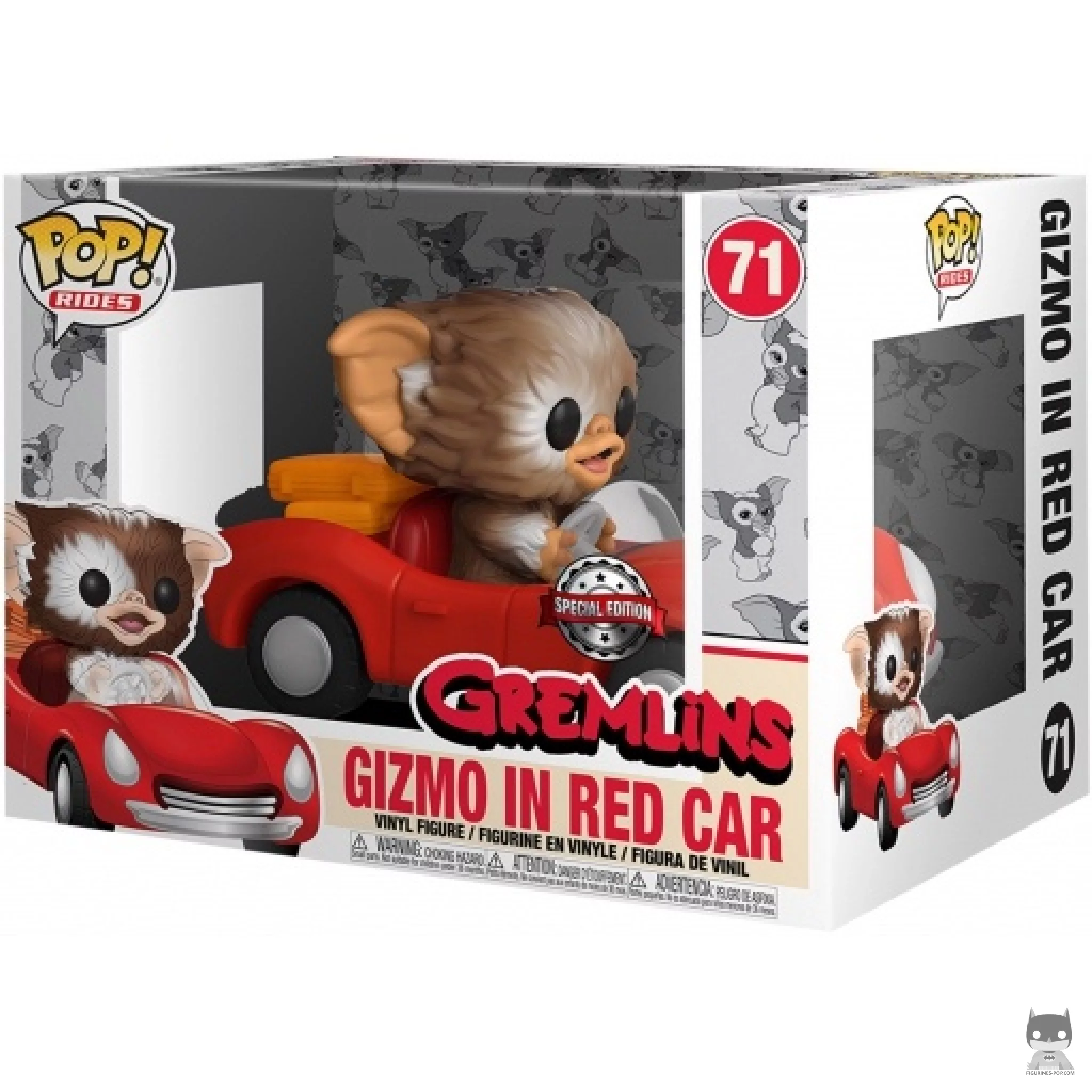 Figurine Funko POP Gizmo dans la voiture rouge avec boîte