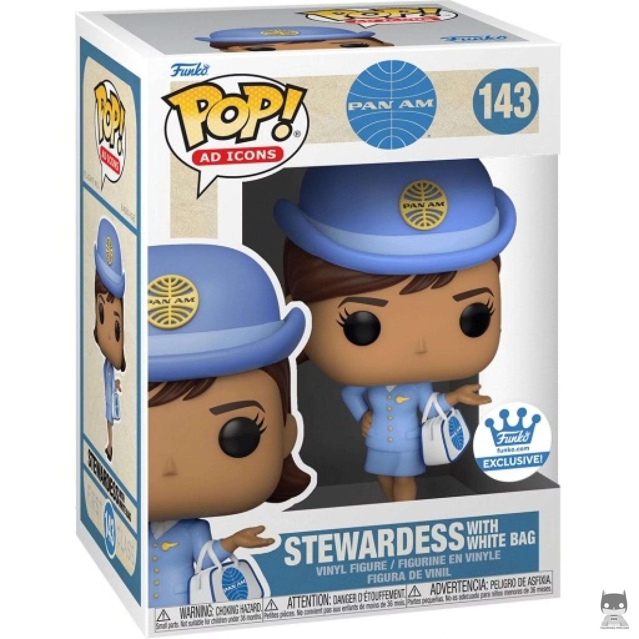 Figurine Funko POP Hôtesse de l'air Pan Am avec sac blanc avec boîte