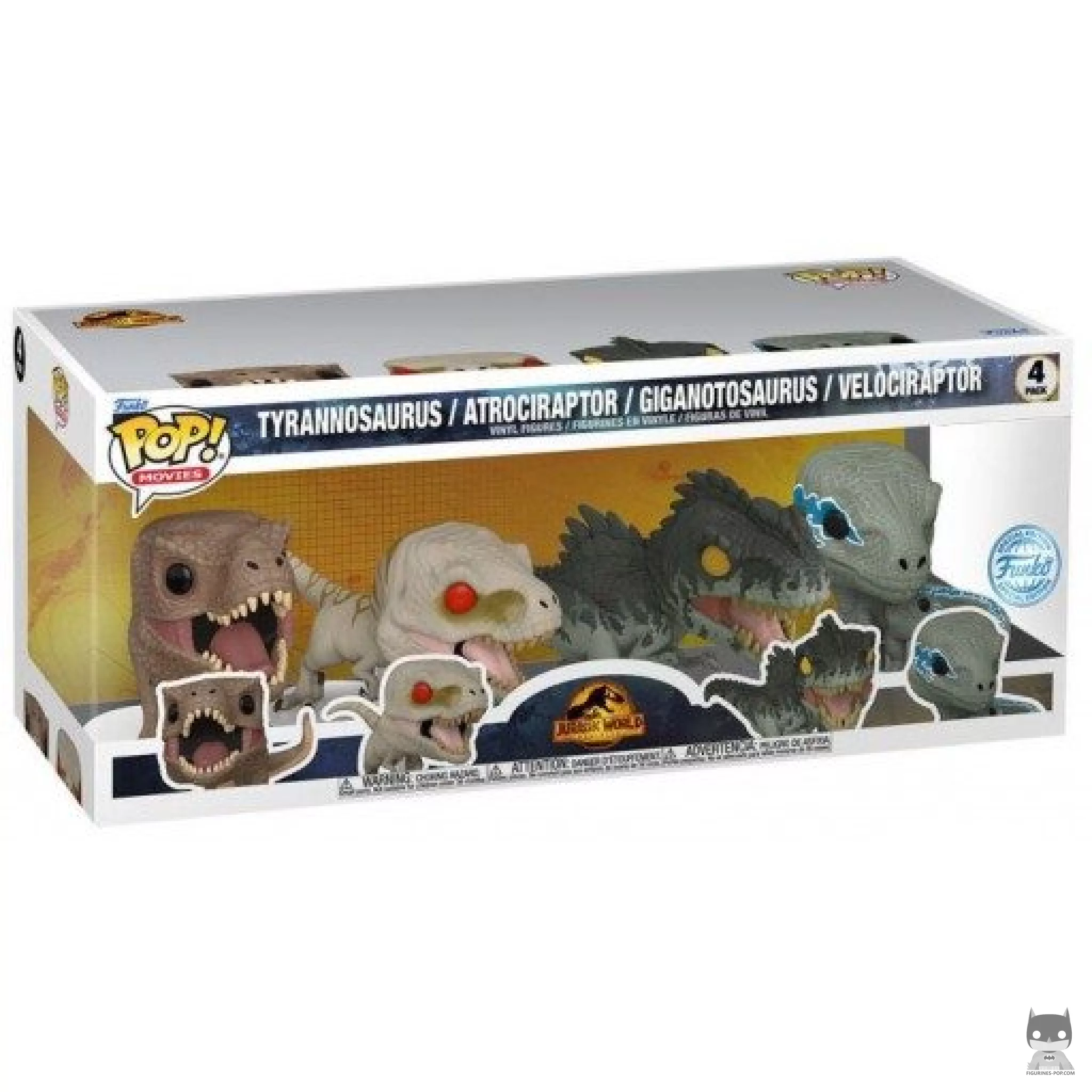 Figurine Funko POP Tyrannosaurus, Atrociraptor, Giganotosaurus & Velociraptor avec boîte