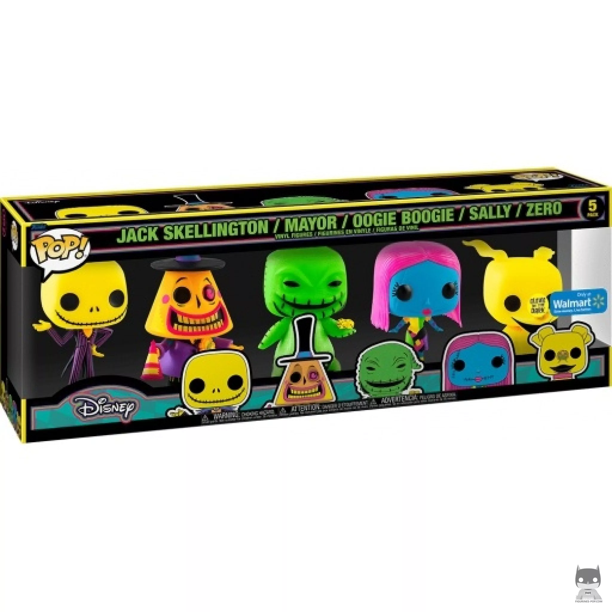 Figurine Funko POP Jack Skellington, Le Maire, Oogie Boogie, Sally & Zero (Blacklight) avec boîte