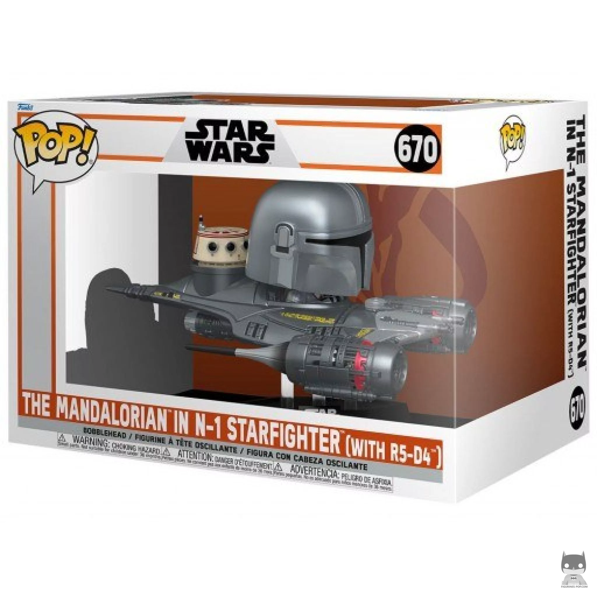 Figurine Funko POP Le Mandalorien dans Le Chasseur N-1 avec R5-D4 avec boîte