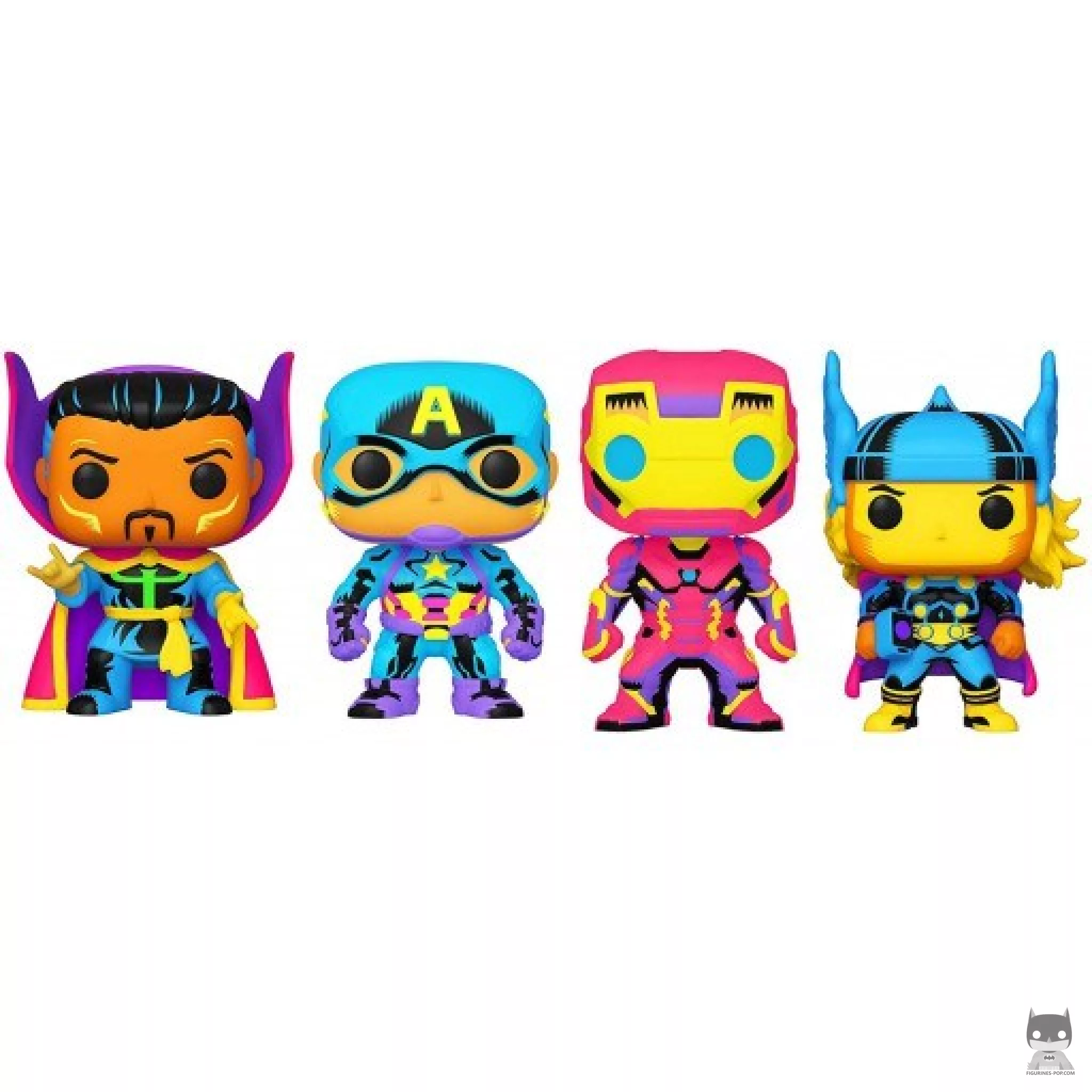 Figurine Funko POP Captain America, Iron Man, Thor & Doctor Strange (Blacklight) (Marvel Comics)
