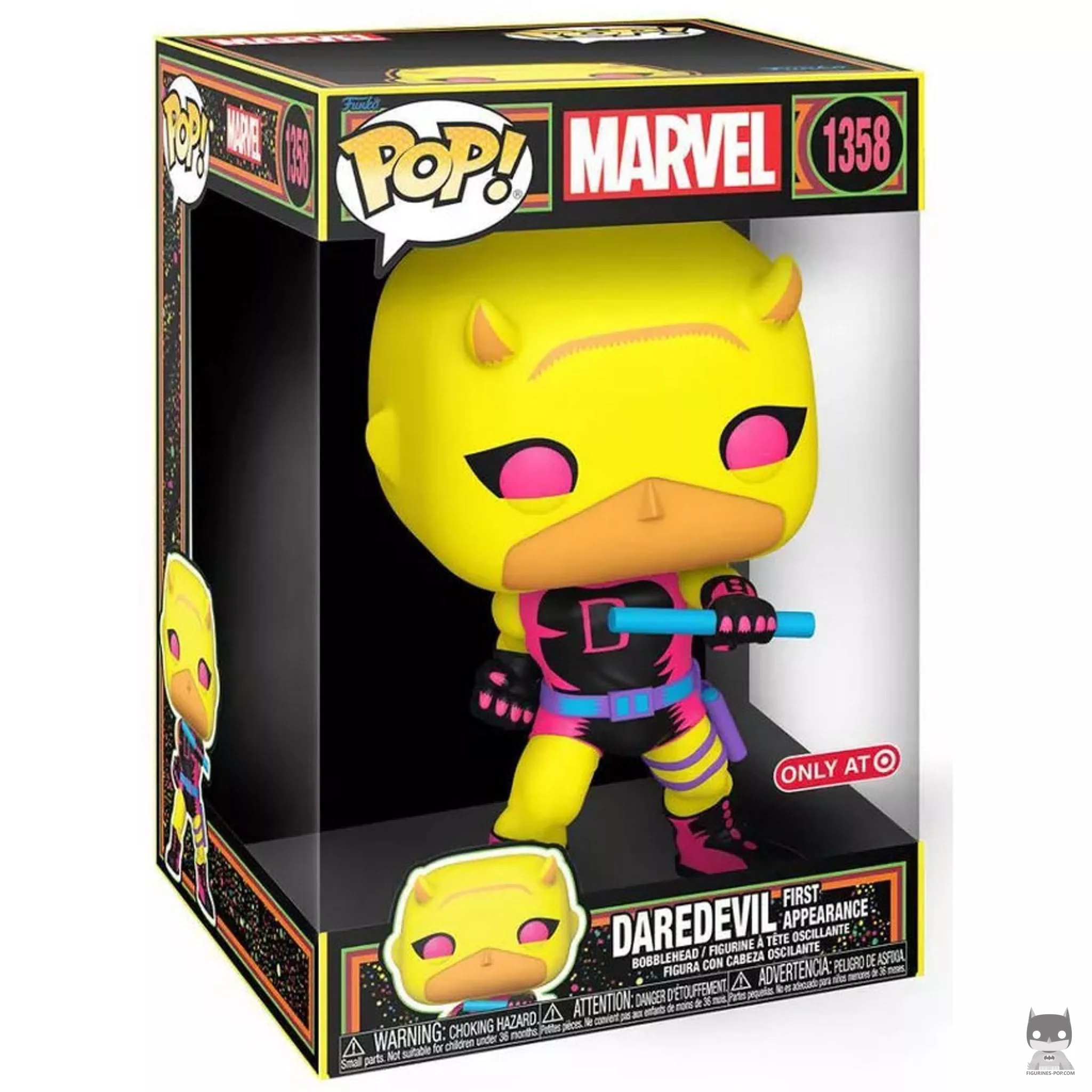 Figurine Funko POP Daredevil (Première apparition) (Black Light) avec boîte