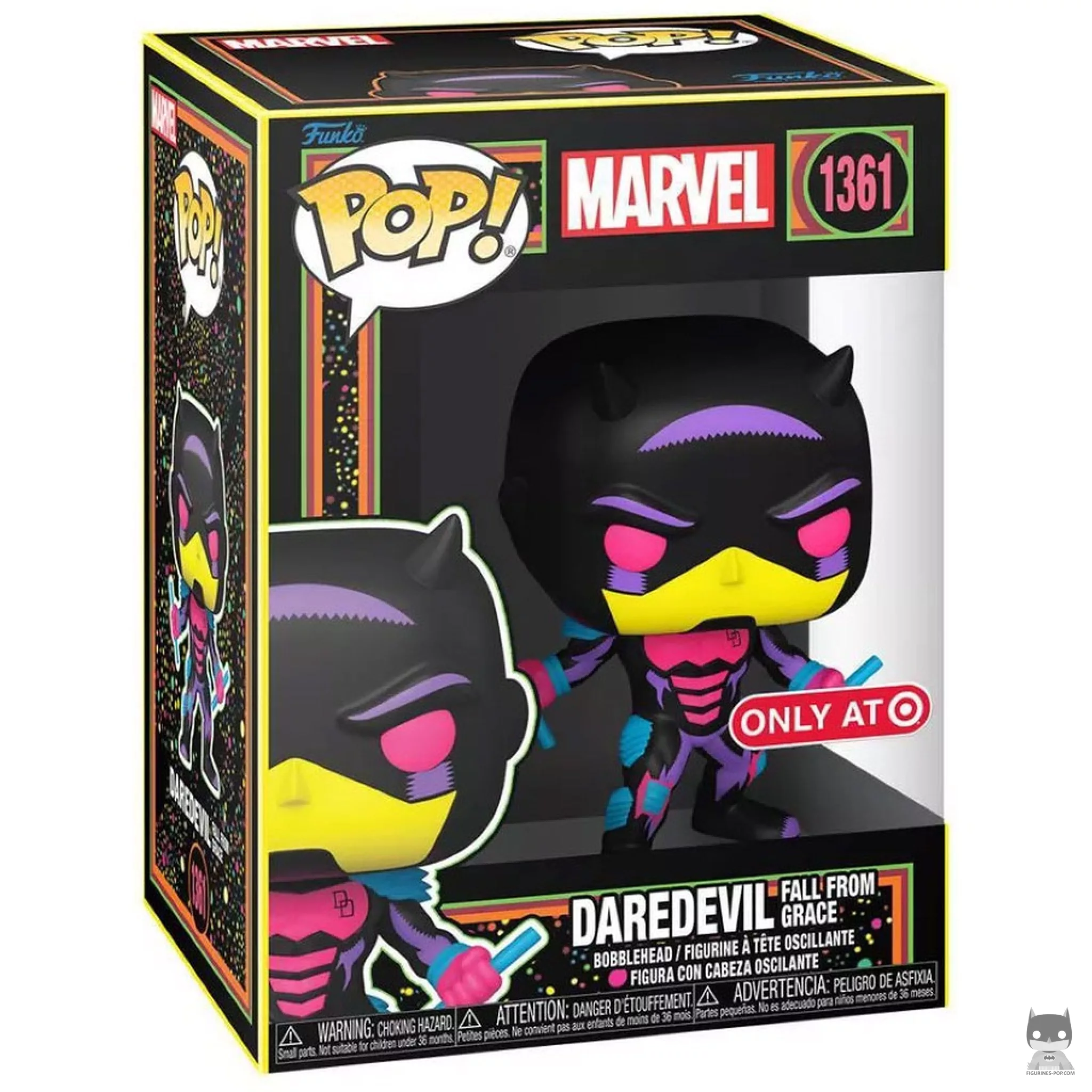 Figurine Funko POP Daredevil (En disgrâce) (Black Light) avec boîte