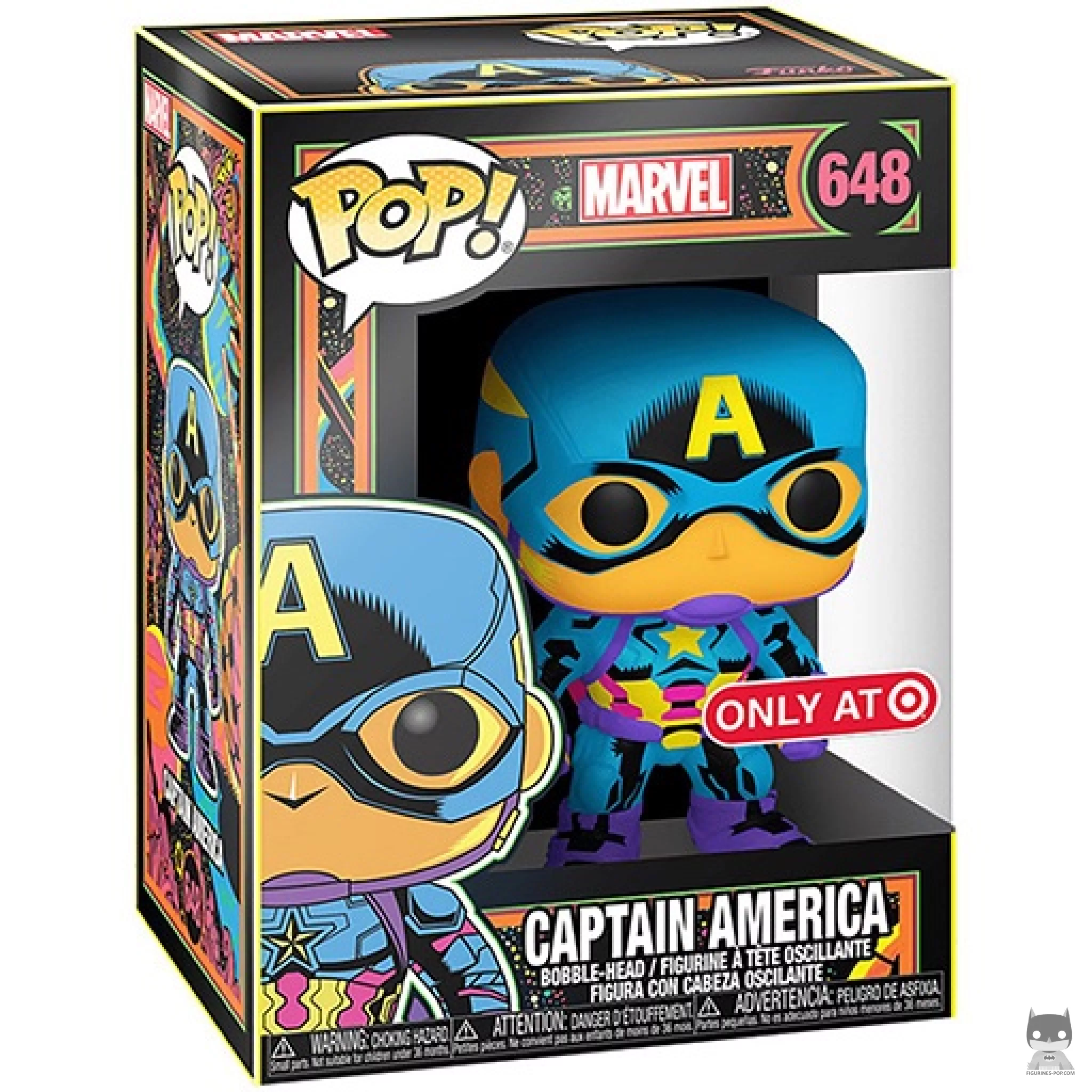 Figurine Funko POP Captain America (Blacklight) avec boîte