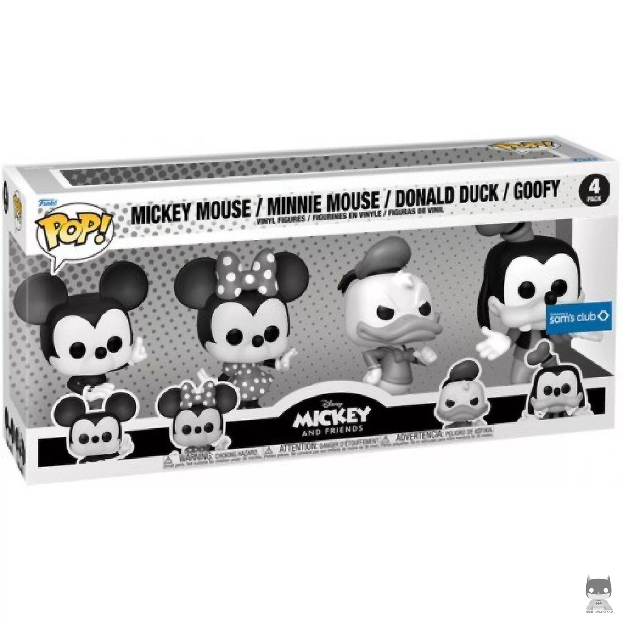 Figurine Funko POP Mickey Mouse, Minnie Mouse, Donald Duck & Dingo (Black & White) avec boîte