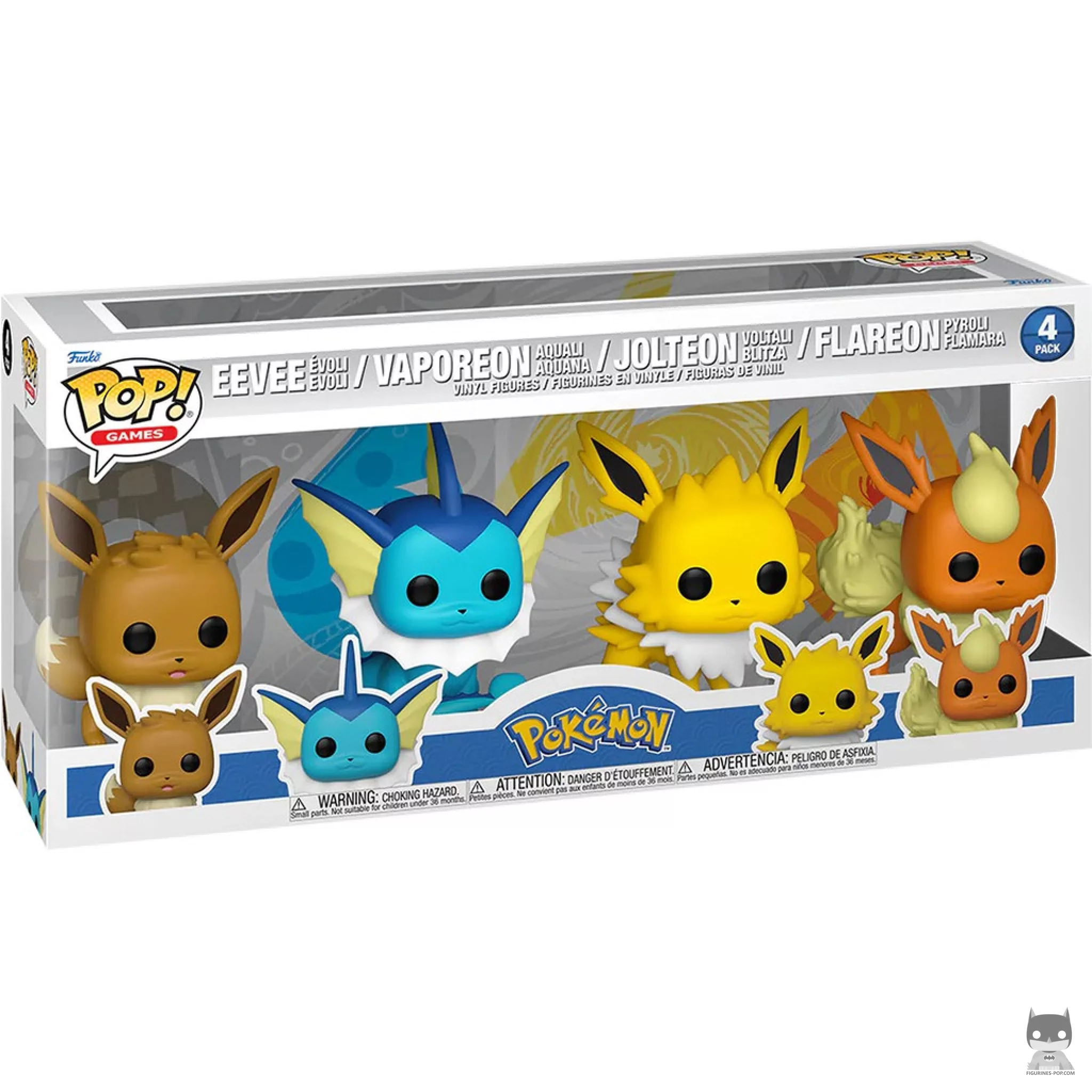 Figurine Funko POP Évoli, Aquali, Voltali & Pyroli avec boîte
