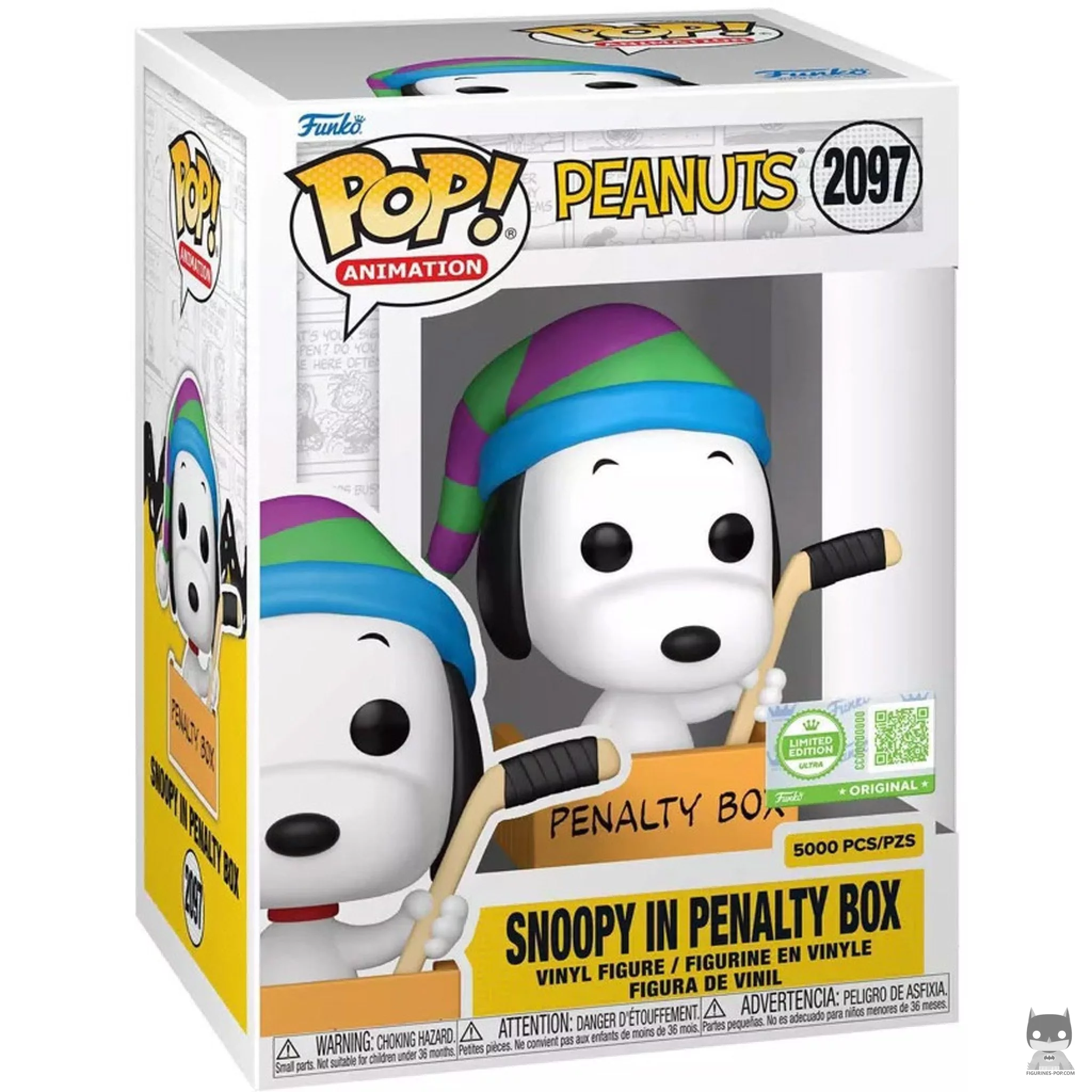Figurine Funko POP Snoopy sur le banc des pénalités avec boîte