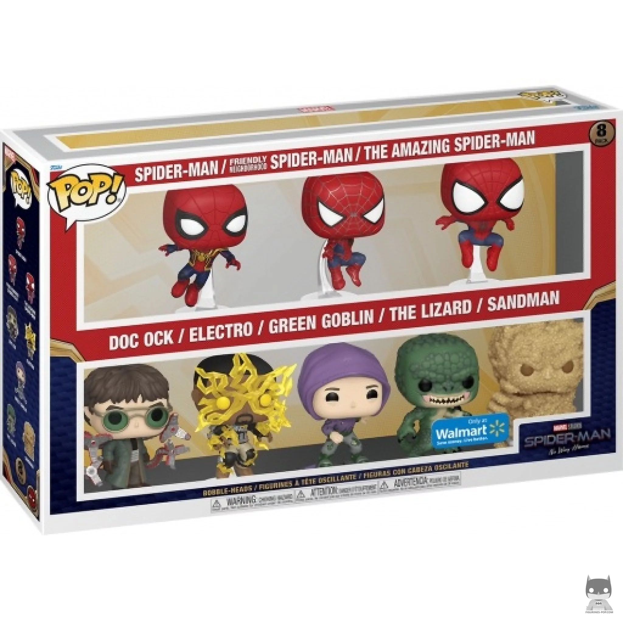 Figurine Funko POP Spider-Man, Spider-Man Un ami qui vous veut du bien, The Amazing Spider-Man, Docteur Octopus, Electro, Bouffon Vert, Le Léazrd & L'Homme Sable avec boîte