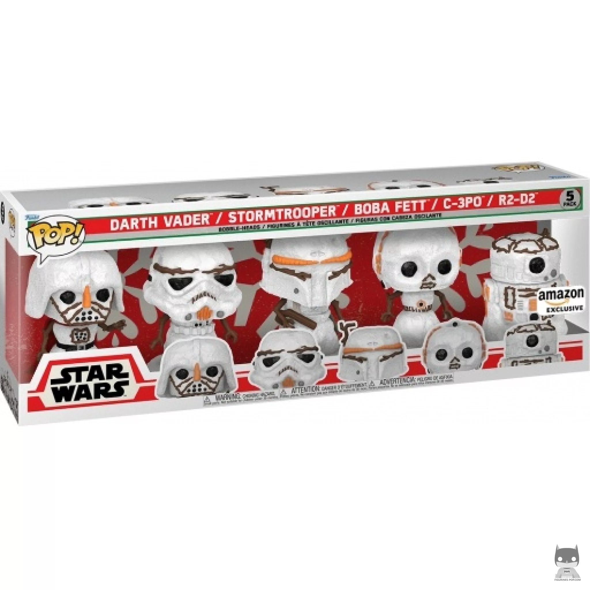 Figurine Funko POP Dark Vador, Stormtrooper, Boba Fett, C-3PO & R2-D2 Bonhommes de neige avec boîte