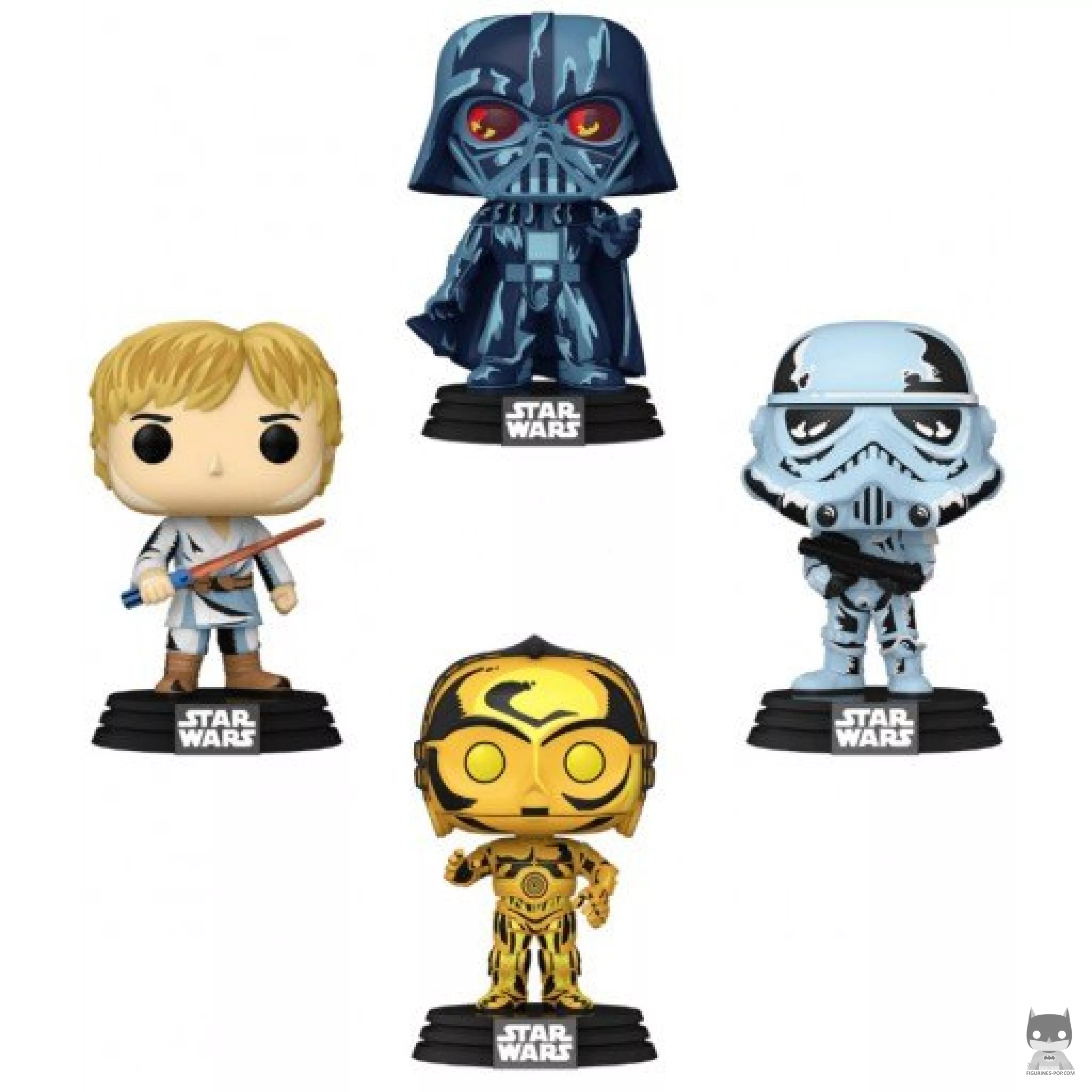 Figurine Funko POP Dark Vador, Luke Skywalker, C-3PO & Stormtrooper (Star Wars : Retro Series)