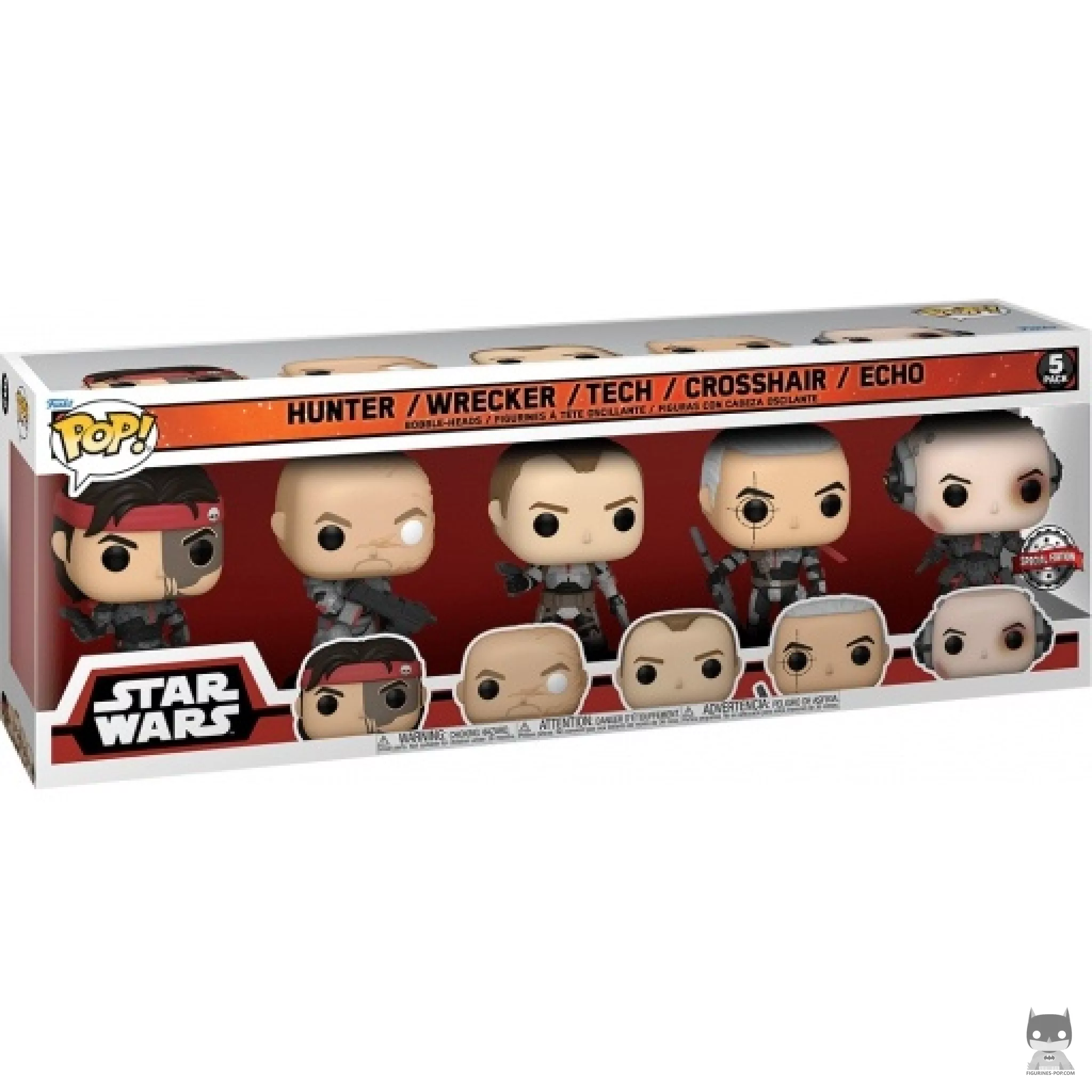 Figurine Funko POP Star Wars The Bad Batch Pack (Hunter, Wrecker, Tech, Crosshair & Echo) avec boîte